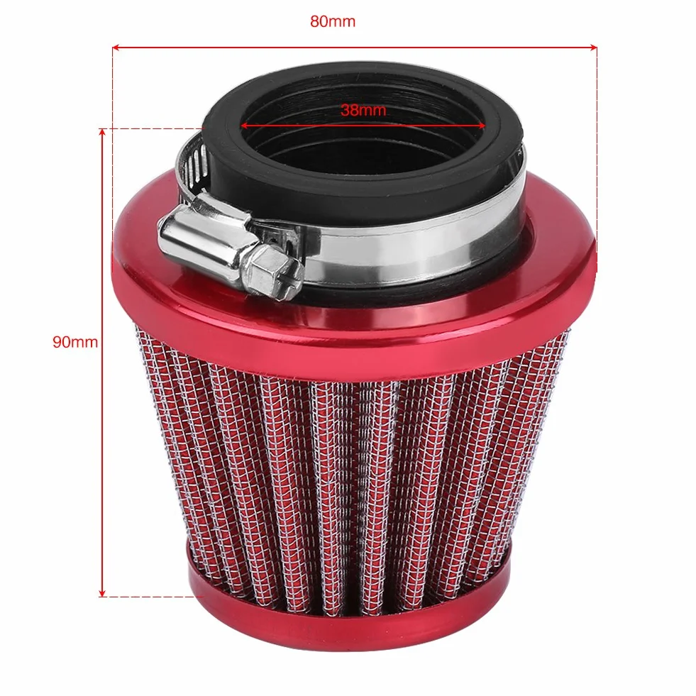 Uniwersalny filtr wlotu powietrza do motocykla, 38 mm, do samochodu, wlotu zimnego powietrza, skutera, quada, roweru typu Pit Bike (czarny)