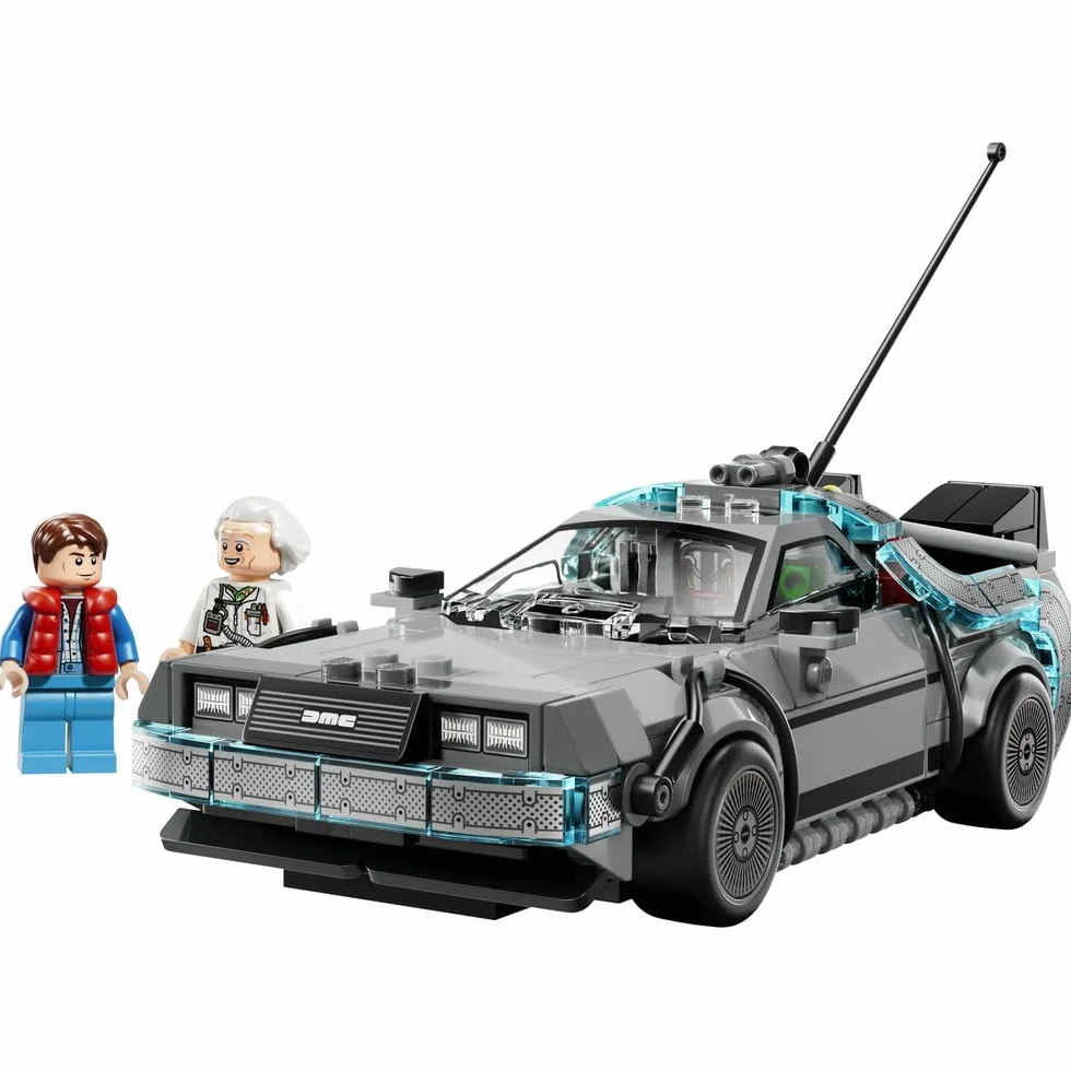 LEGO Speed Champions Wehikuł czasu z Powrotu do przyszłości, zabawka dla dzieci od 9 lat, model samochodu i dwie minifigurki Marty McFly i doktor Brown, prezent dla chłopców i dziewczynek 77256