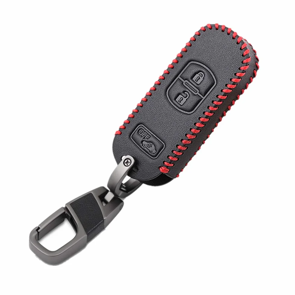 Skórzane etui na kluczyki samochodowe brelok do Mazda 2 3 5 6 CX-3 CX5 CX-5 M2 M3 M5 M6 3 przyciski Fob Keyless (czerwona linia)