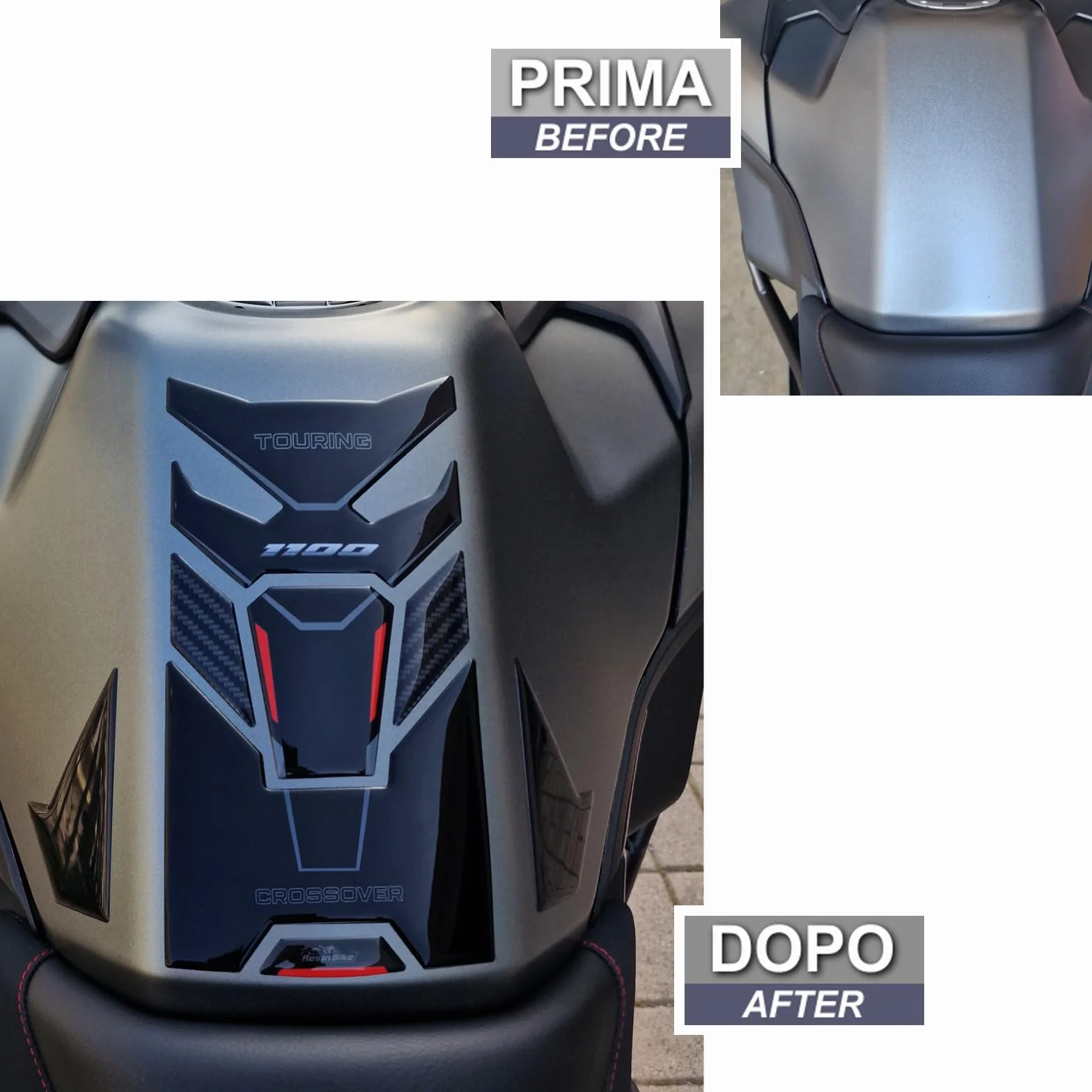Resin Bike Naklejki Moto kompatybilne z Honda NT 1100 2020-2026. Chronią Podkładka zbiornika przed uderzeniami i zadrapaniami. Naklejki żywiczne z efektem 3D - wyprodukowane we Włoszech