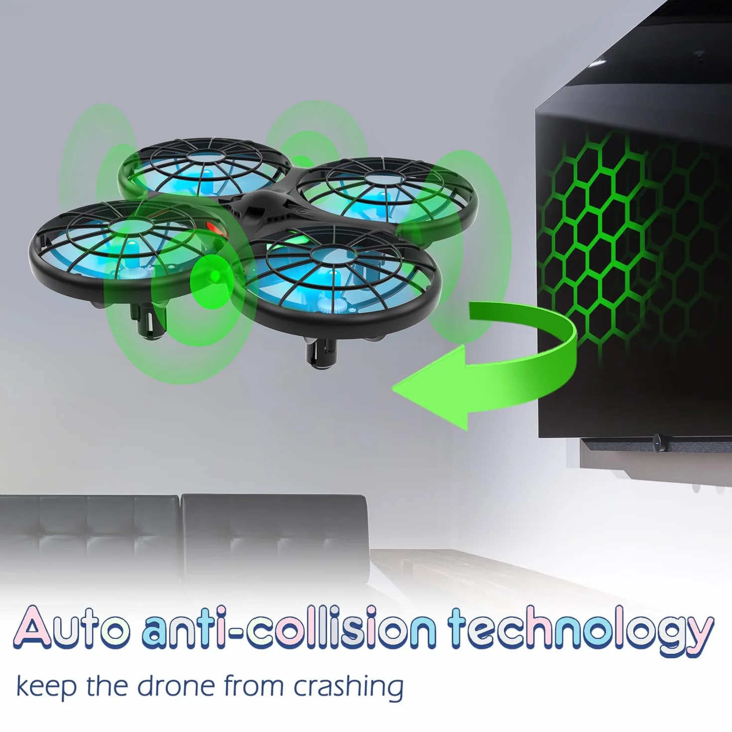 Loolinn | dron dla dzieci – mini dron, RC Quadrocopter z technologią antykolizyjną / 360° flips/tryb sterowania ręcznego/dostarczane są dwa baterie (Prezent dla dzieci)