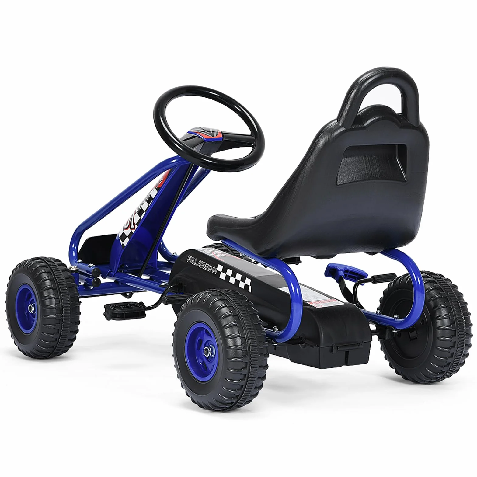 COSTWAY Gokart z regulowanym siedziskiem, Go Cart z hamulcem ręcznym, samochód na pedały, obciążenie do 30 kg, pedały, pojazd pedałowy, pojazd dla dzieci w wieku 3-6 lat (niebieski)