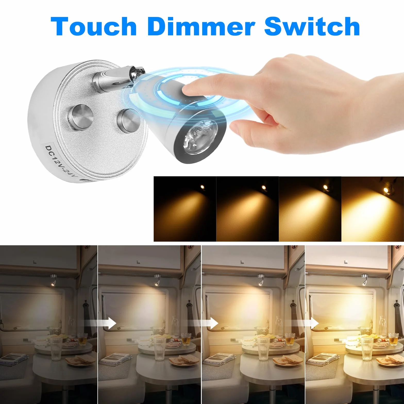 SUPAREE Światła LED 12 V do przyczepy kempingowej, kampera, ściemniane, 12 V, przełącznik dotykowy USB, 3200 K, do kampera, łodzi, 2 szt