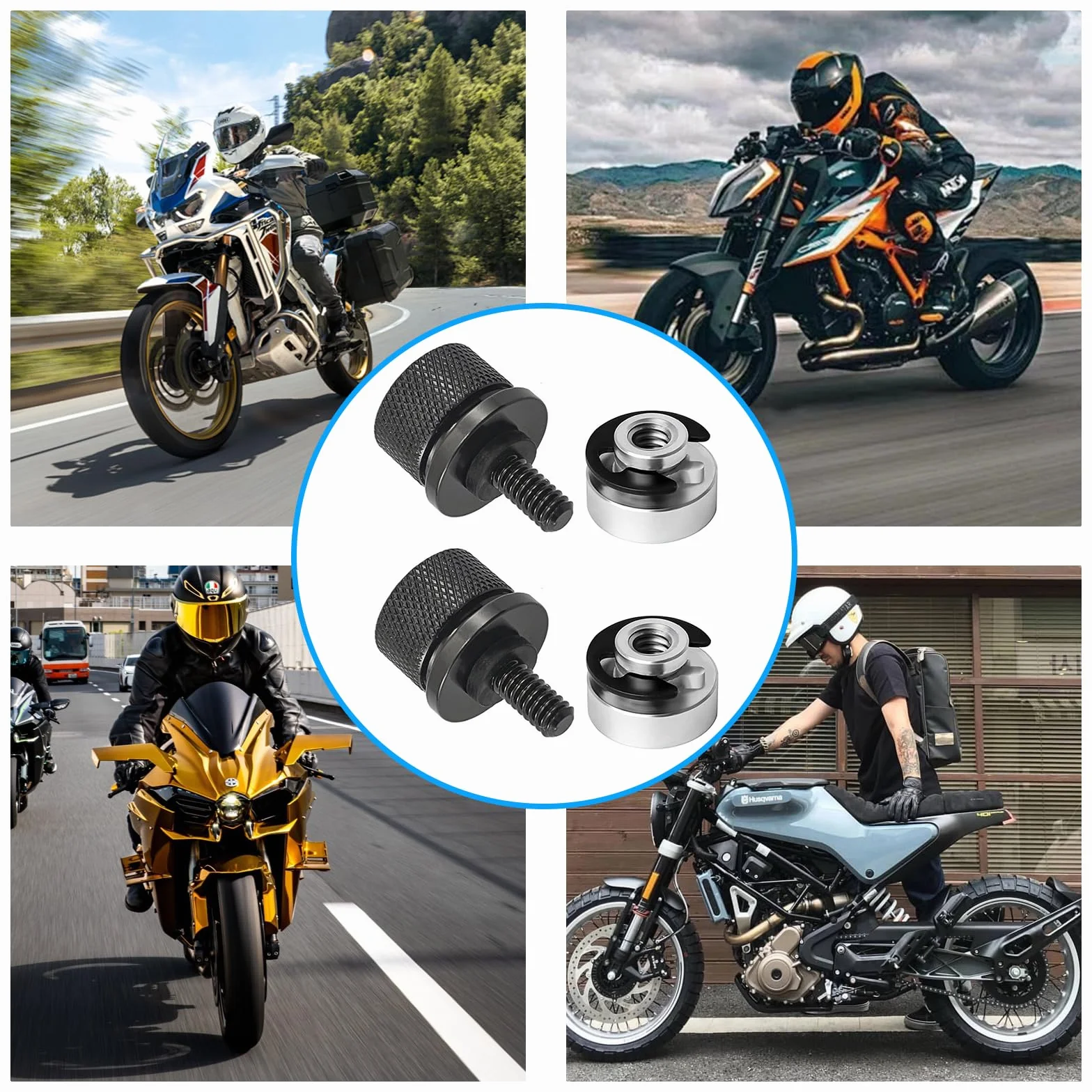 2 zestawy aluminiowe śrub do siodeł motocyklowych, śruba do siodła Harley, zestaw śrub i nakrętek do mocowania, zestaw śrub do siodeł motocyklowych, śruba do mocowania siodła motocyklowego, śruba do