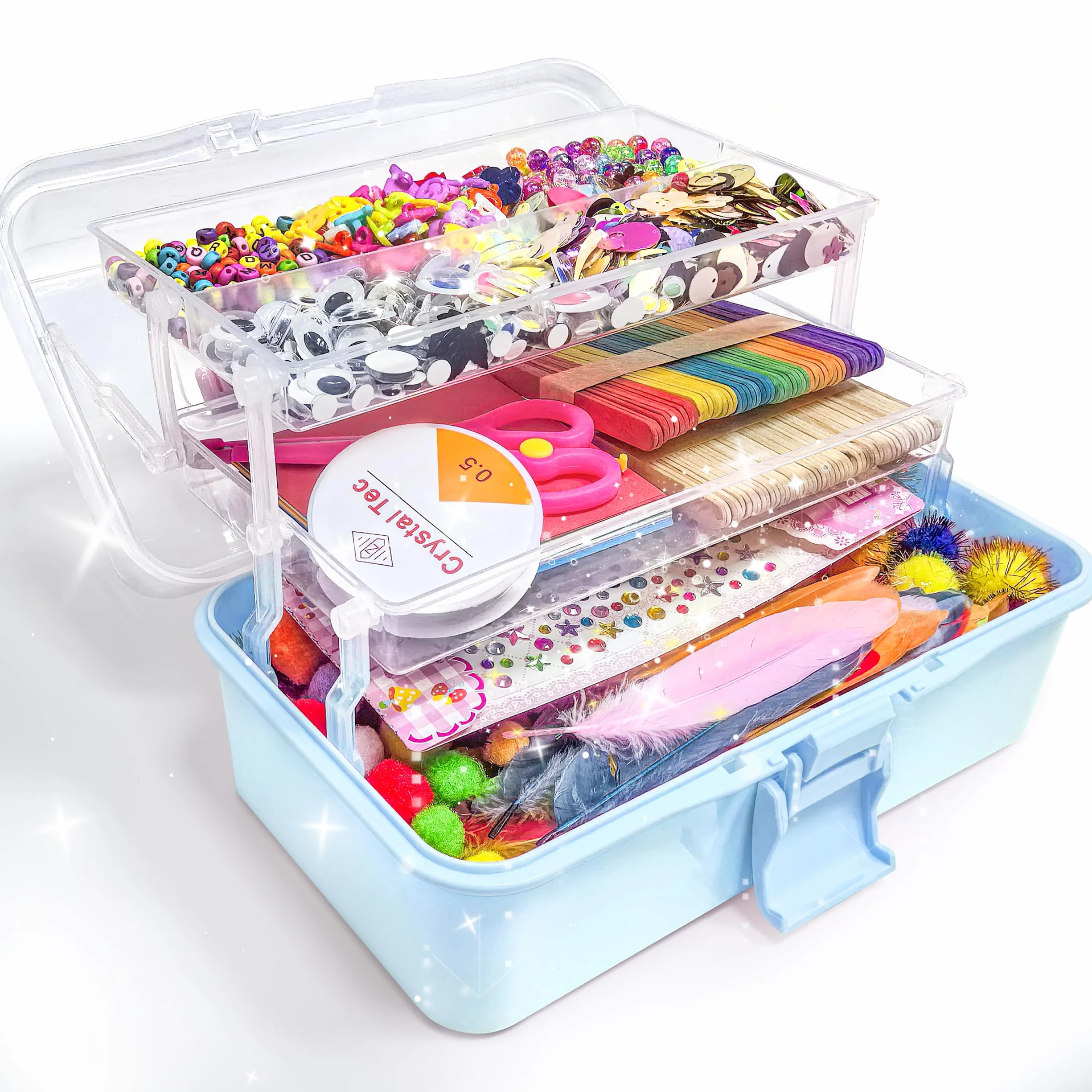LINAYE Zestaw 3000 Sztuk do Majsterkowania dla Dzieci, Walizka z Pomponami, Środkiem do Czyszczenia Fajek, Scrapbooking, dla Dzieci 4-10 Lat