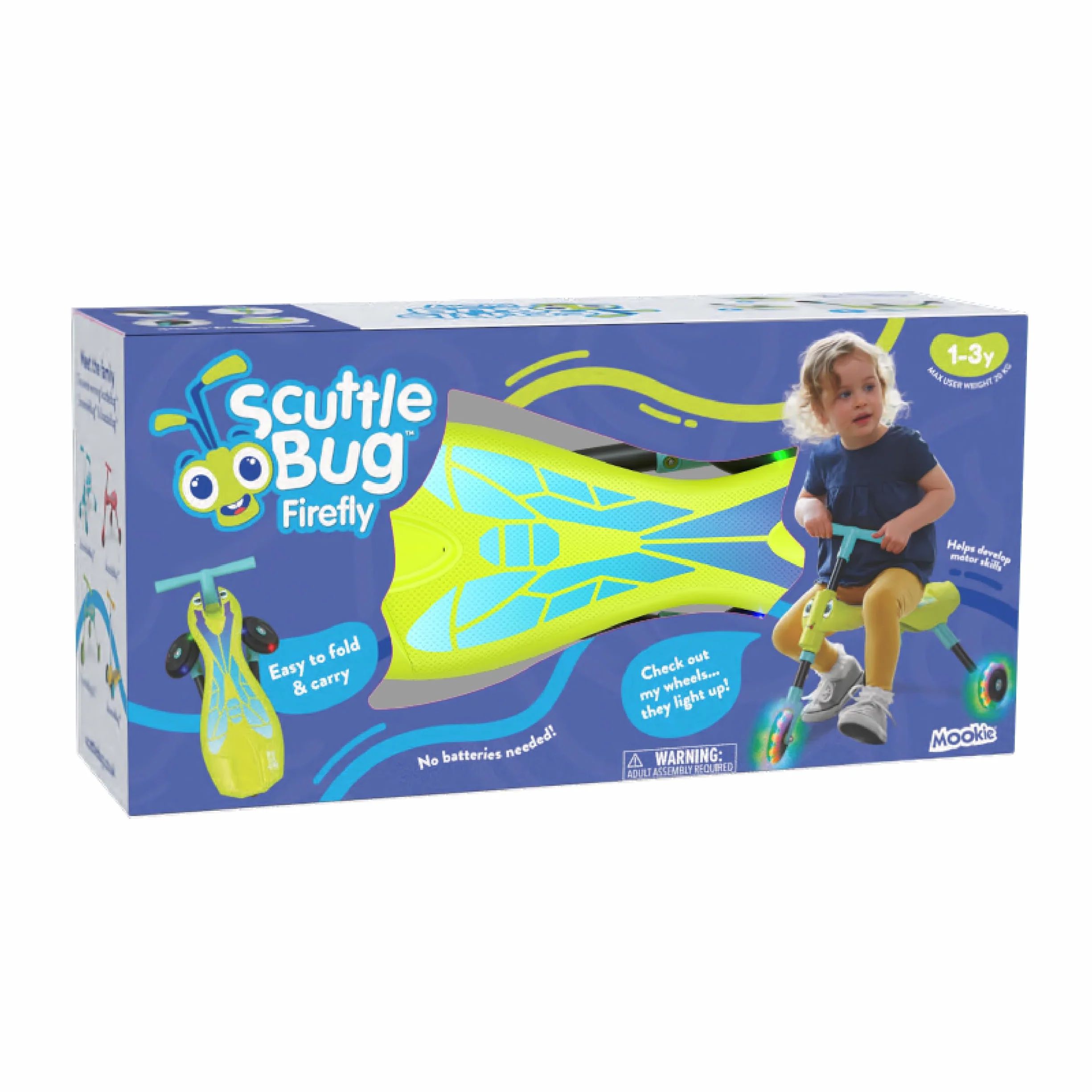 Scuttlebug 8615 Firefly Light Up Trike rower w wieku 1-3 lat, składany trójkołowy rower trójkołowy dla chłopców i dziewcząt w wieku 1+ lat, rozwijaj równowagę Twojego malucha i umiejętności