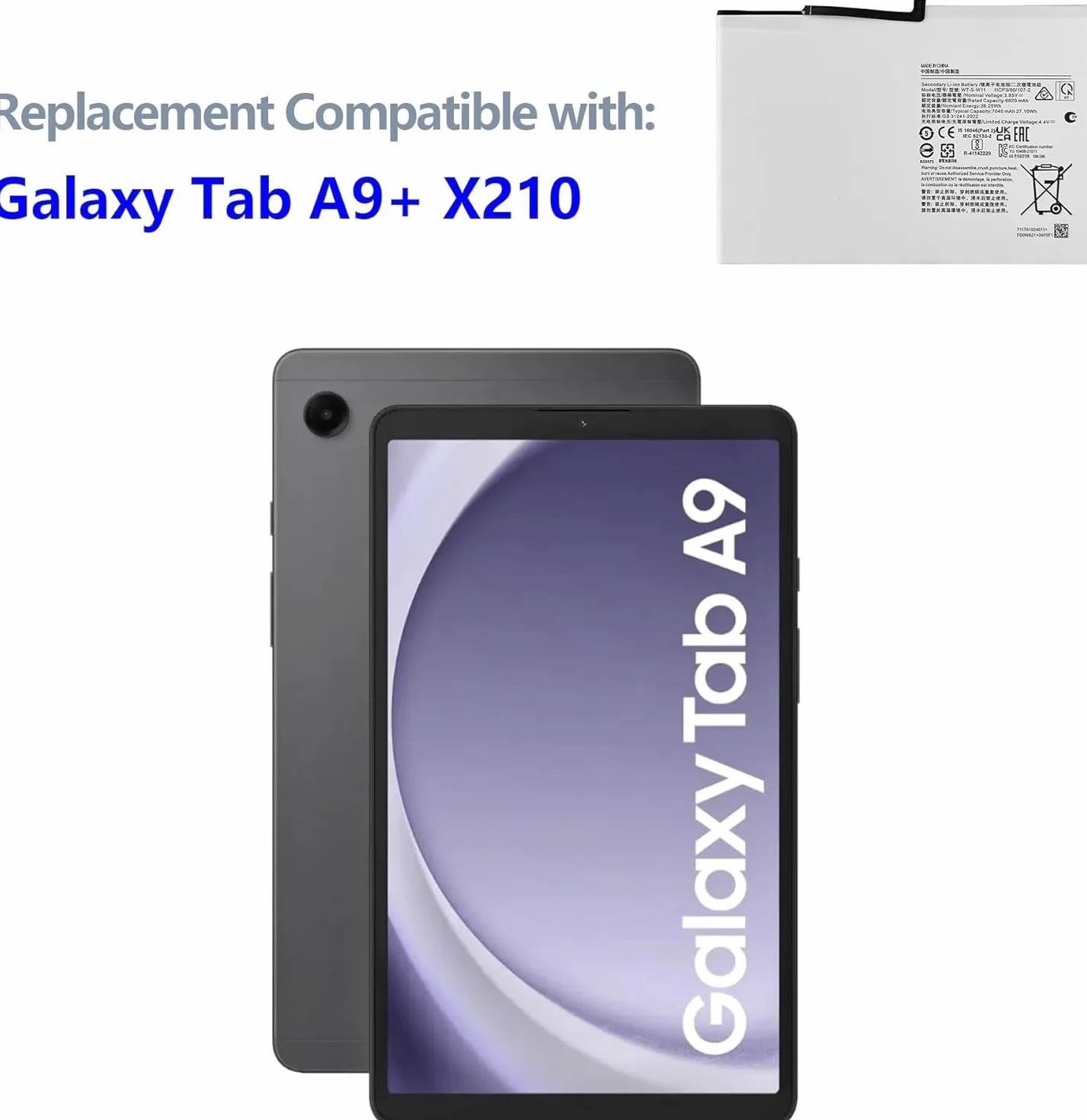 6820 mAh WT-S-W11 akumulator zastępczy kompatybilny z Galaxy Tab A9 + SM-X210, SM-X215, SM-X216B bateria zamienna z zaktualizowanym zestawem narzędzi naprawczych