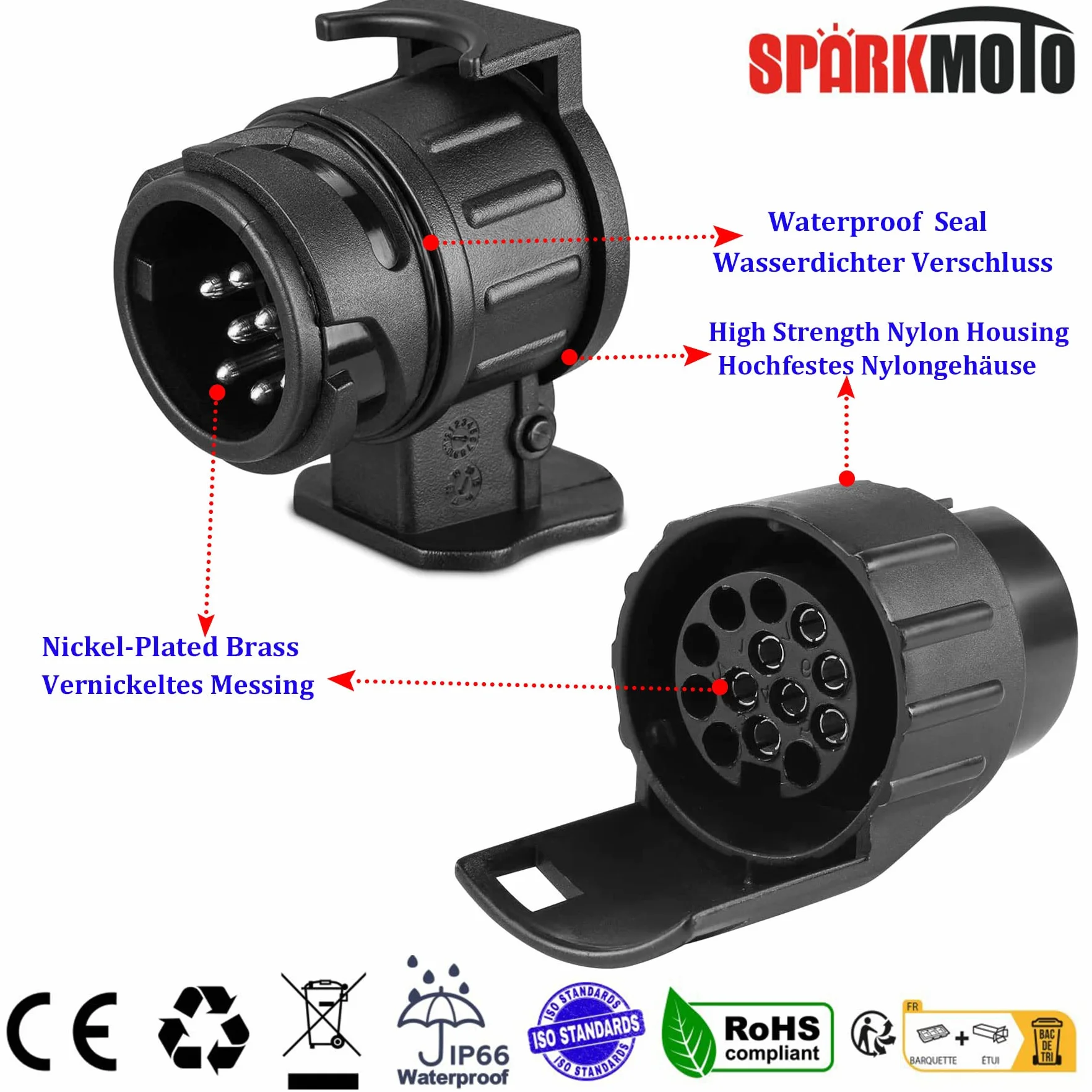Adapter z wtyczką 7 do 13 pinów i 13-pinowy adapter z przyczepą 13 na 7 pinów, 7-biegunowe złącze zaczepu a 13 elementów do przyczepy kempingowej, uchwytu rowerowego (SK713A)