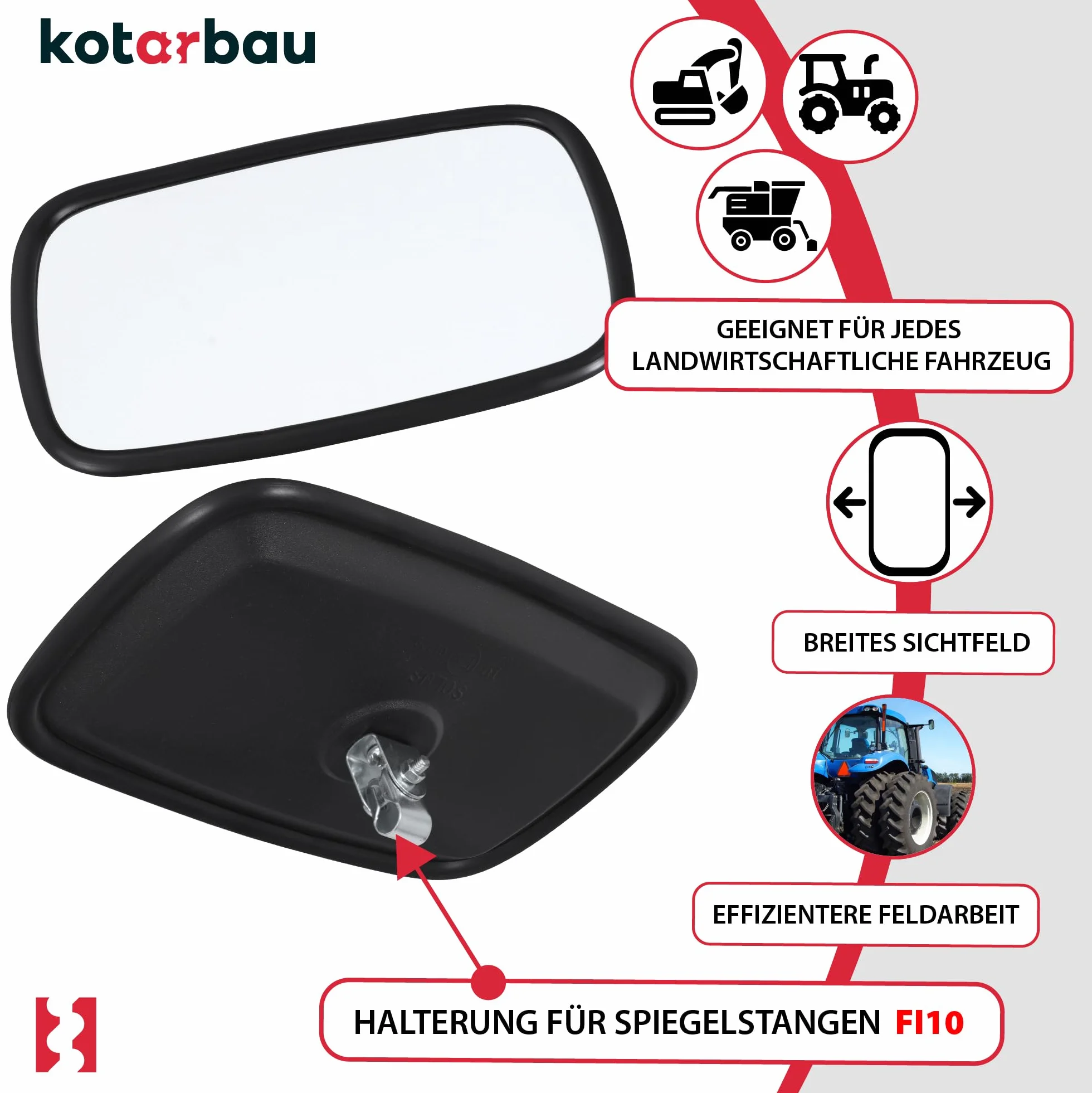 KOTARBAU® Lusterko Uniwersalne 19 x 23 cm do Ciągnika Ładowarki Koparki PCV Lustro do Sprzętu Rolniczego Zewnętrzne