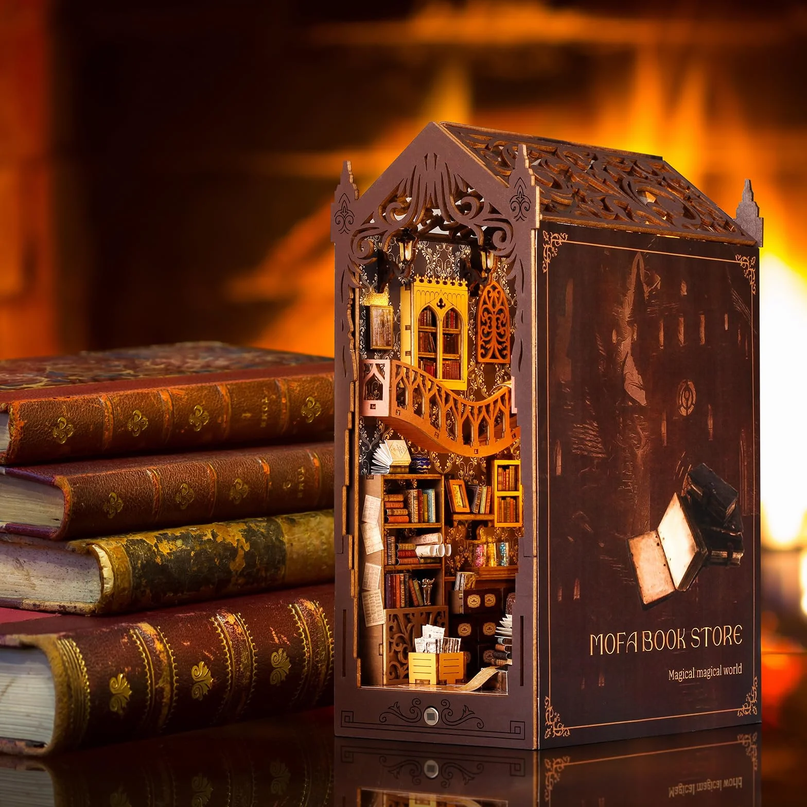 Zestaw do samodzielnego wykonania, miniaturowy domek dla lalek z oświetleniem LED, drewniana wkładka do puzzli 3D, idealna dla nastolatków i dorosłych, magiczna książka