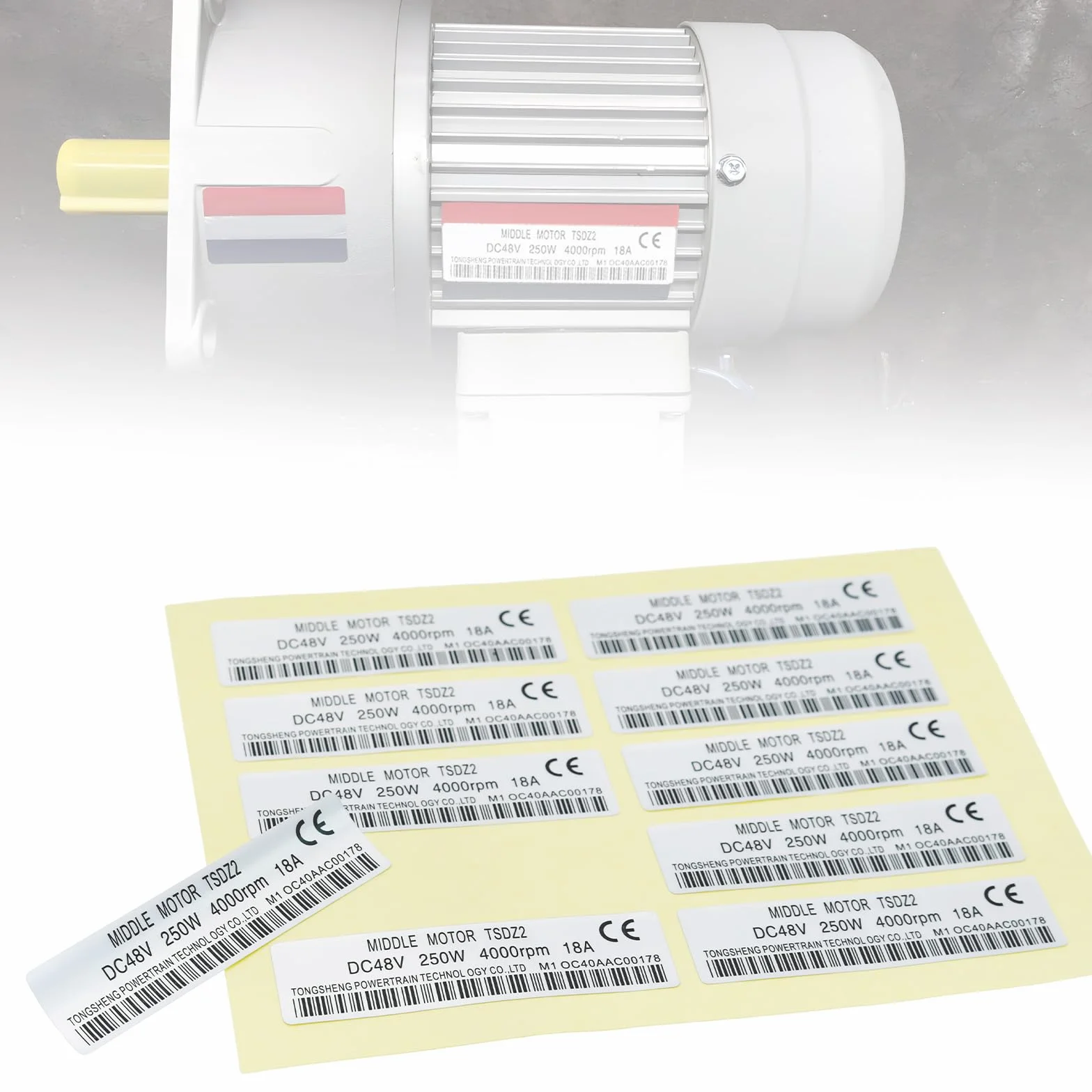 Naklejka na silnik 61 x 16 mm 48 V 250 W PET wodoodporna Tongsheng TSDZ2