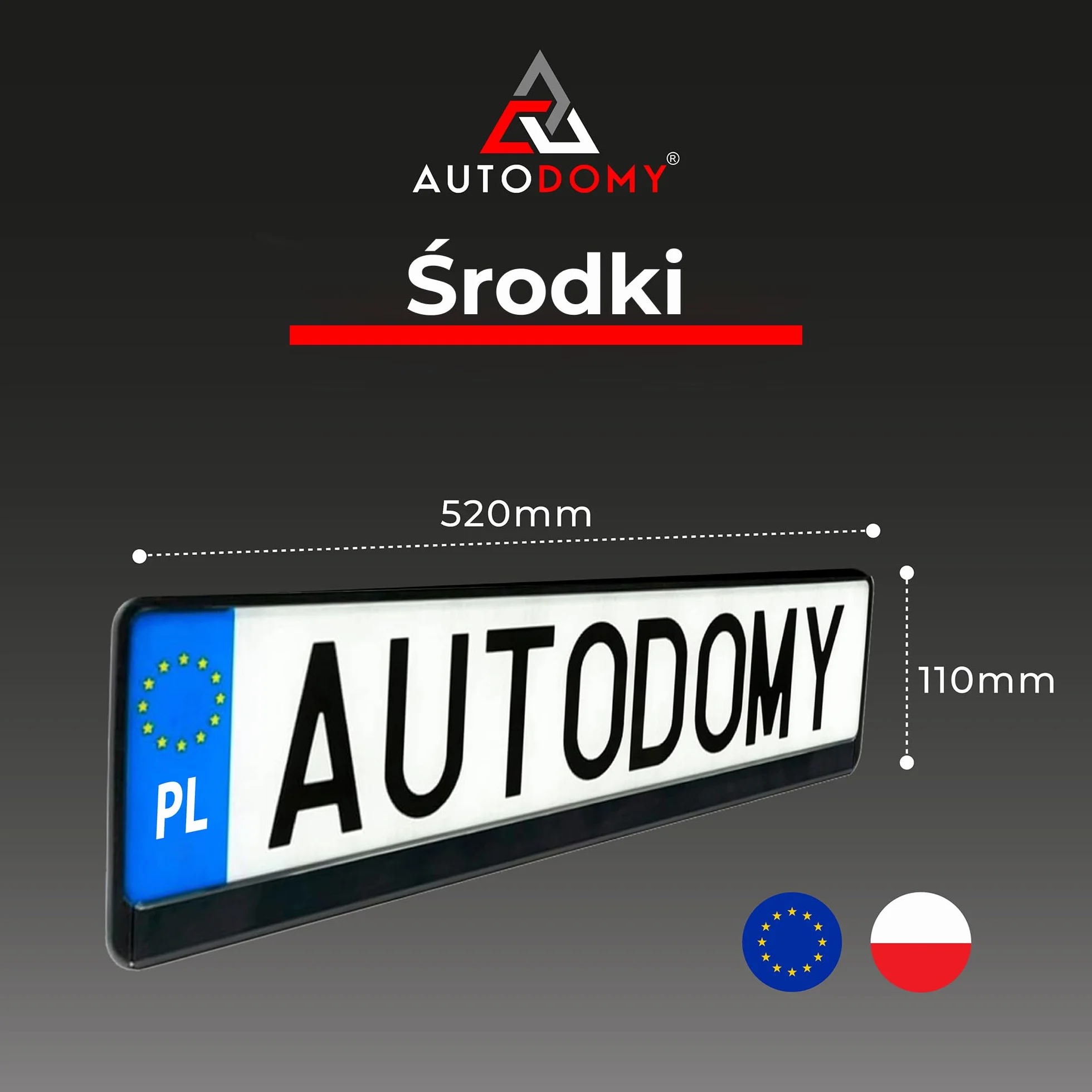 Autodomy Zestaw 2 Ramki na Tablicę Rejestracyjną 520x110 mm Homologowany Uchwyt