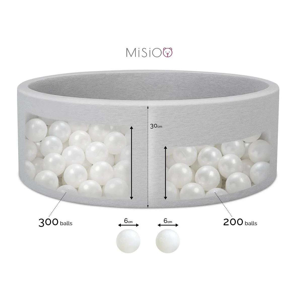 MISIOO Piłki do basenu z piłkami, 150 sztuk, średnica 6 cm, plastikowe piłki wyprodukowane w 100% z LDPE, zabawka dla niemowląt, jasnoróżowe/perłowe/srebrne