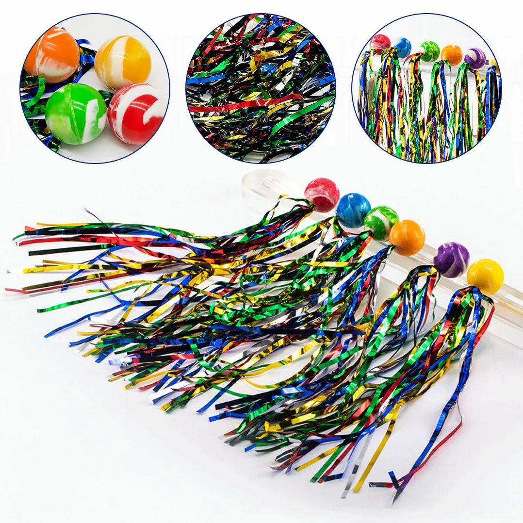 20 sztuk odbijających się piłek z kolorową wstążką, odbijające się piłki wielokrotnego użytku, kolorowe gumowe plastikowe kulki, na prezenty urodzinowe dla dzieci