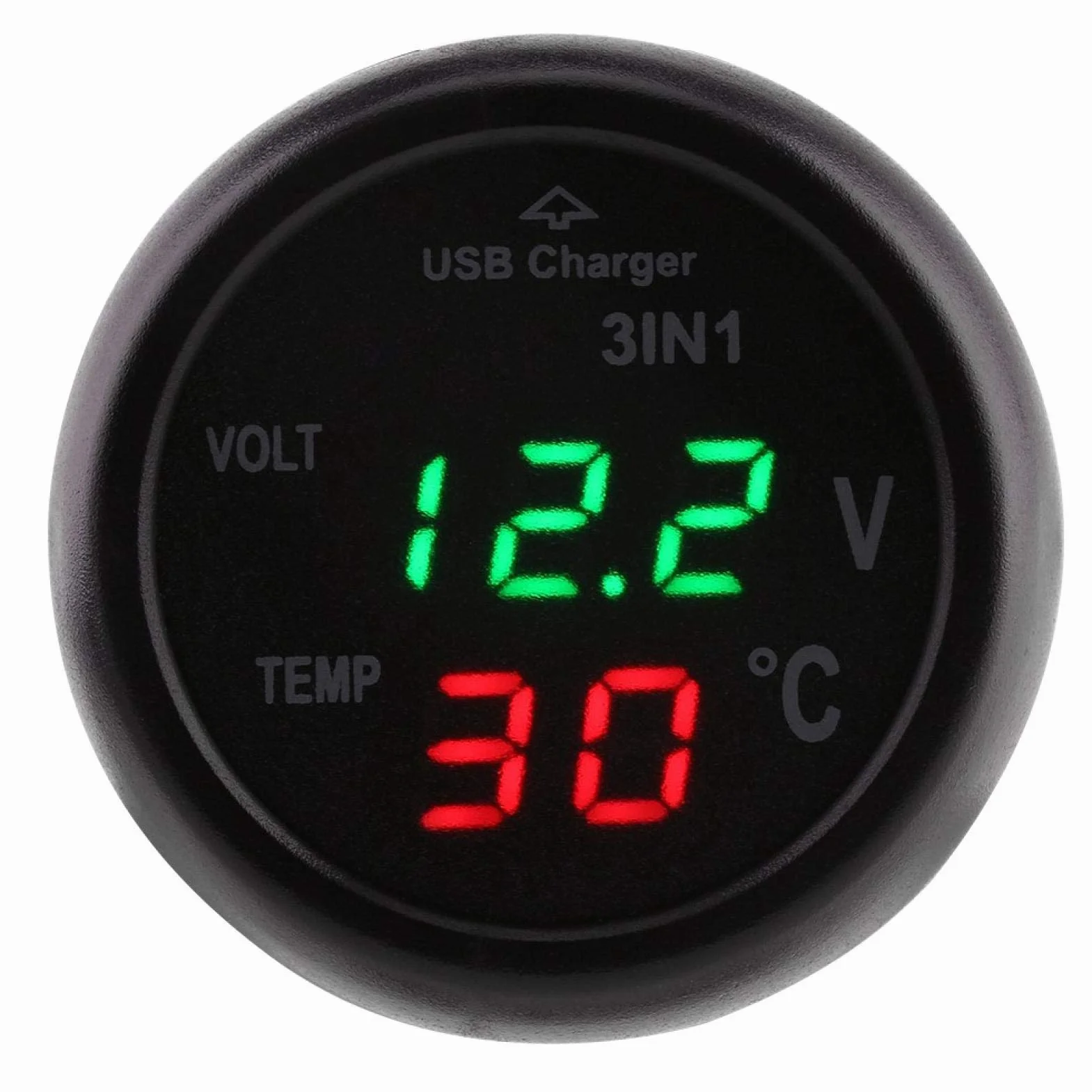 KIMISS Podwójny wskaźnik LED napięcia i temperatury do zapalniczki samochodowej z USB, zielony i czerwony
