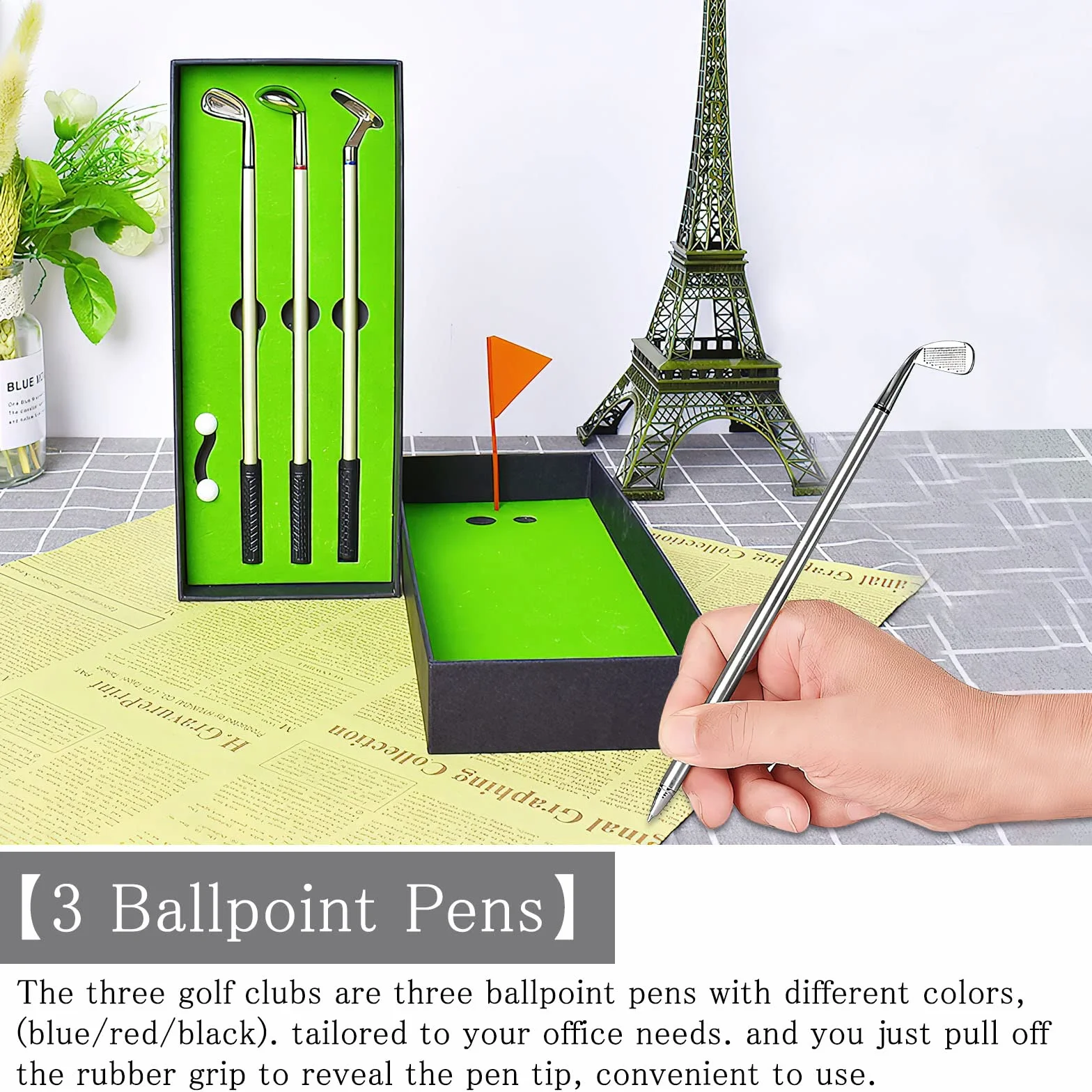 HENGBIRD 3-częściowy zestaw długopisów w stylu gry w golfa, zestaw upominkowy do klubów golfowych, prezenty dla mężczyzn, prezenty golfowe, mini prezenty, małe prezenty, spersonalizowane