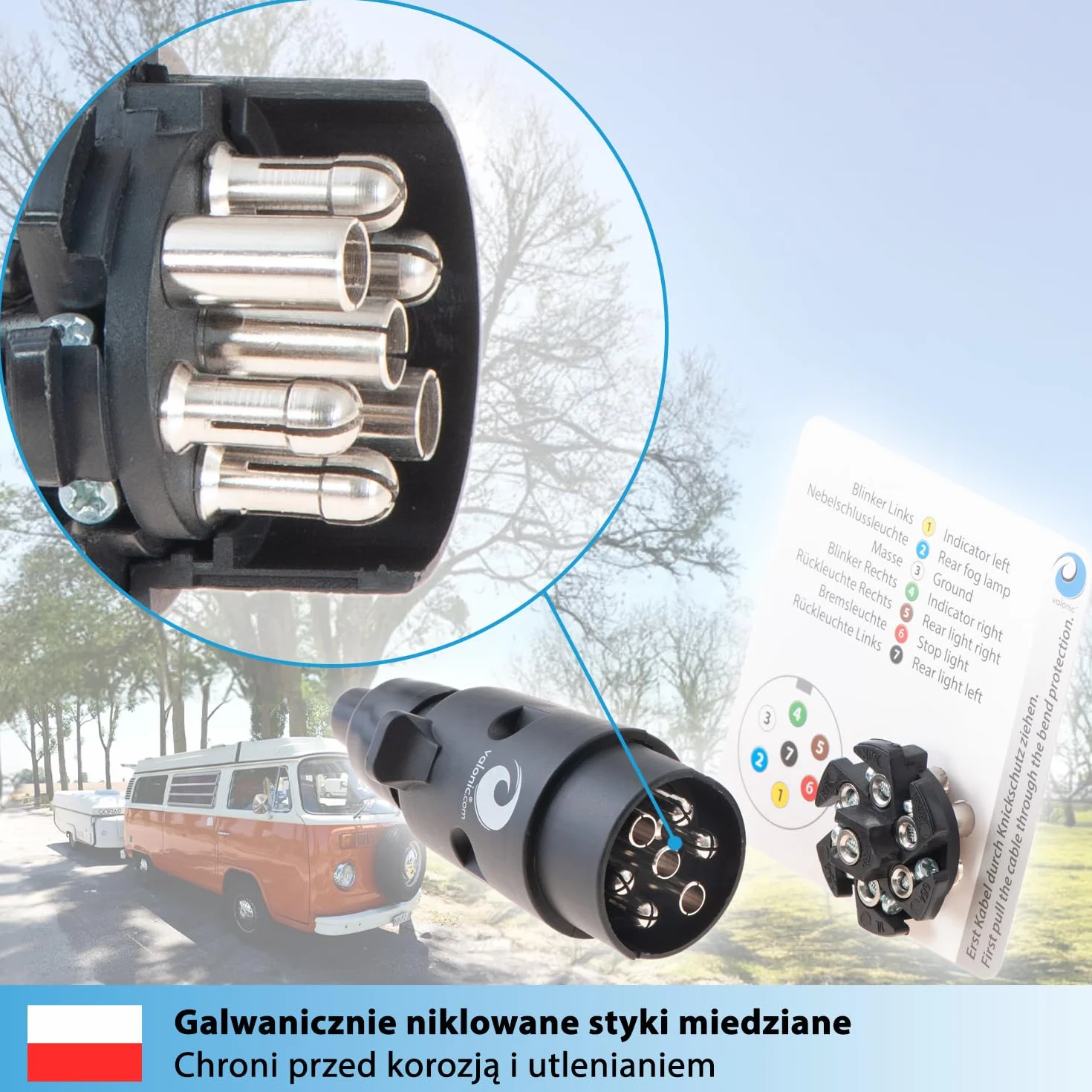 Valonic Wtyczka 7-pinowa do Przyczepy Czarna z Szablonem Przewodów