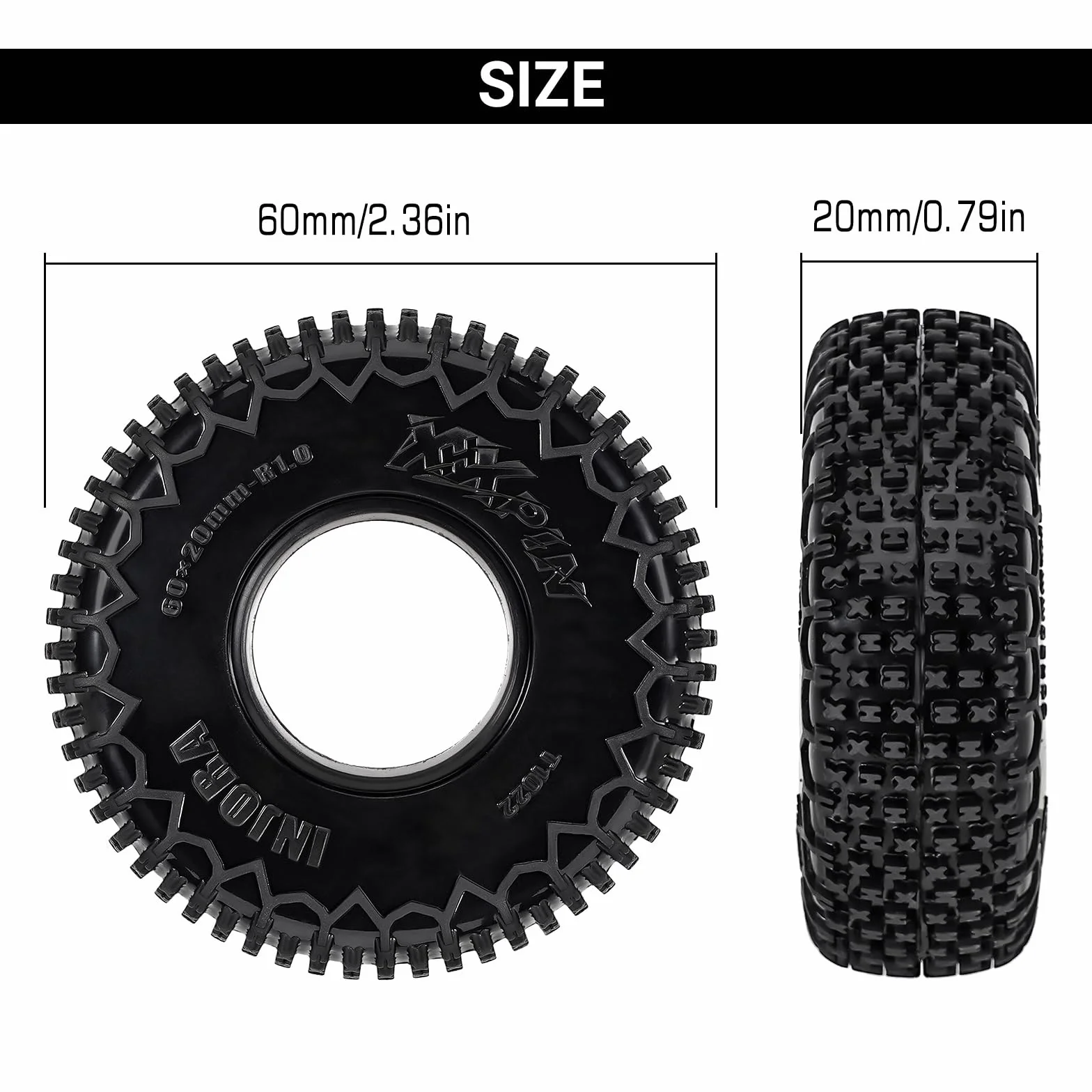 INJORA Opony 1.0 -S5 60 * 20 mm XHX Pin Opona do 1/18 1/24 RC Crawler SCX24 FCX24