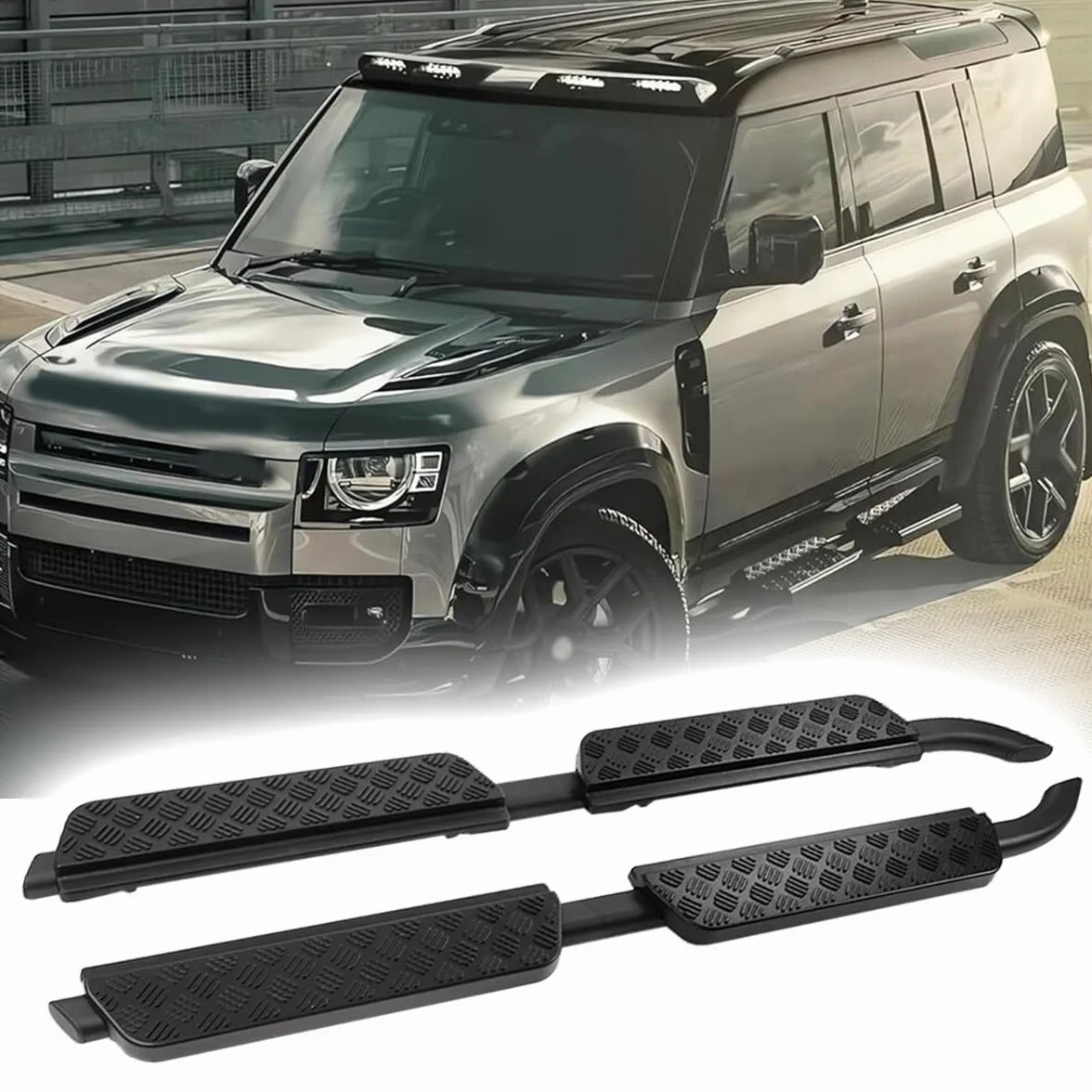 2 szt. stopni bocznych, pasuje do Land Rover Defender 110, 130, 2020-2024, L663, 4-drzwiowa deska do biegania (styl vintage)