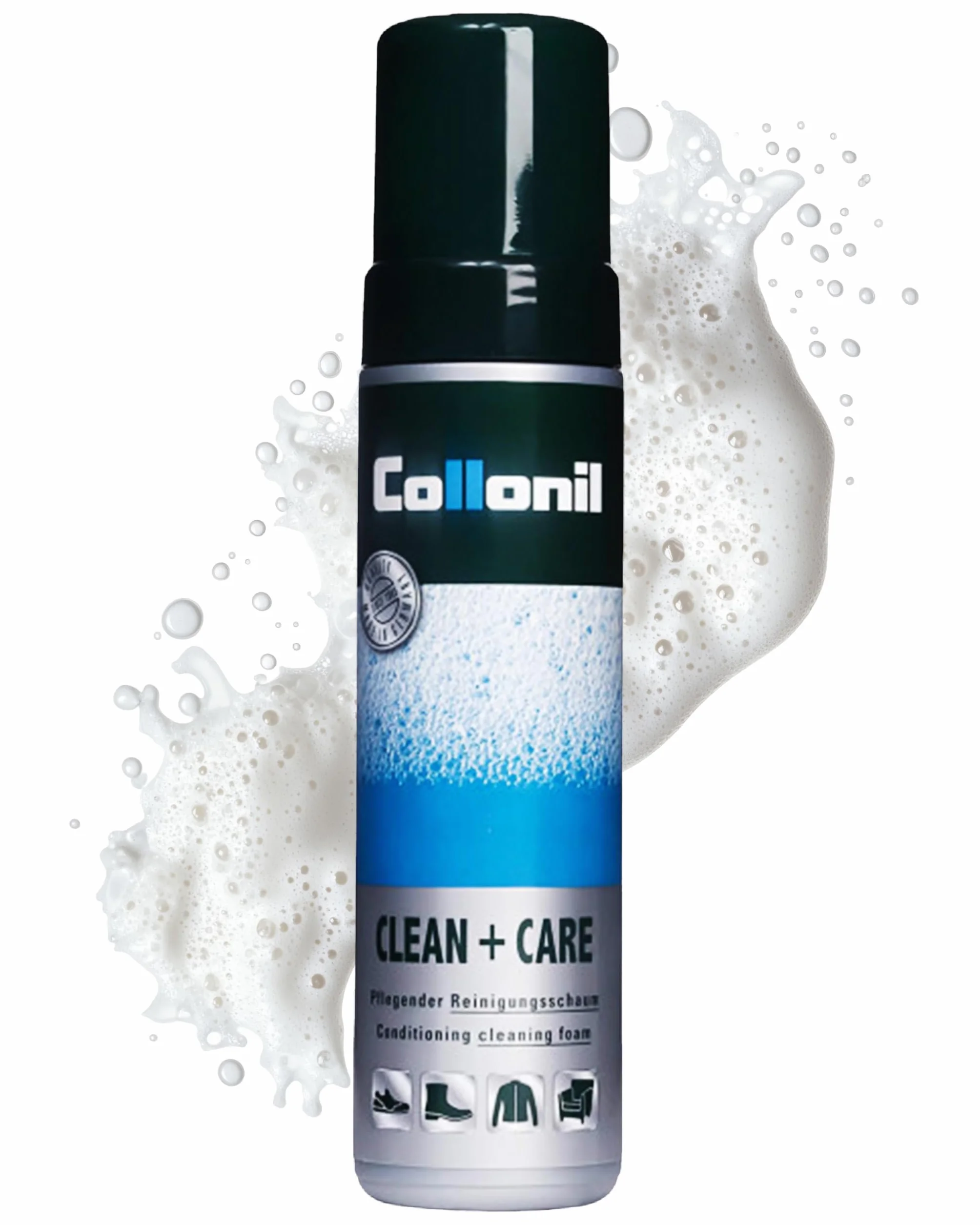 Collonil Clean & Care Classic pianka czyszcząca – delikatna i skuteczna pielęgnacja skóry, zamszu, tekstyliów i syntetyków | uniwersalny środek czyszczący | 200 ml – Made in Germany