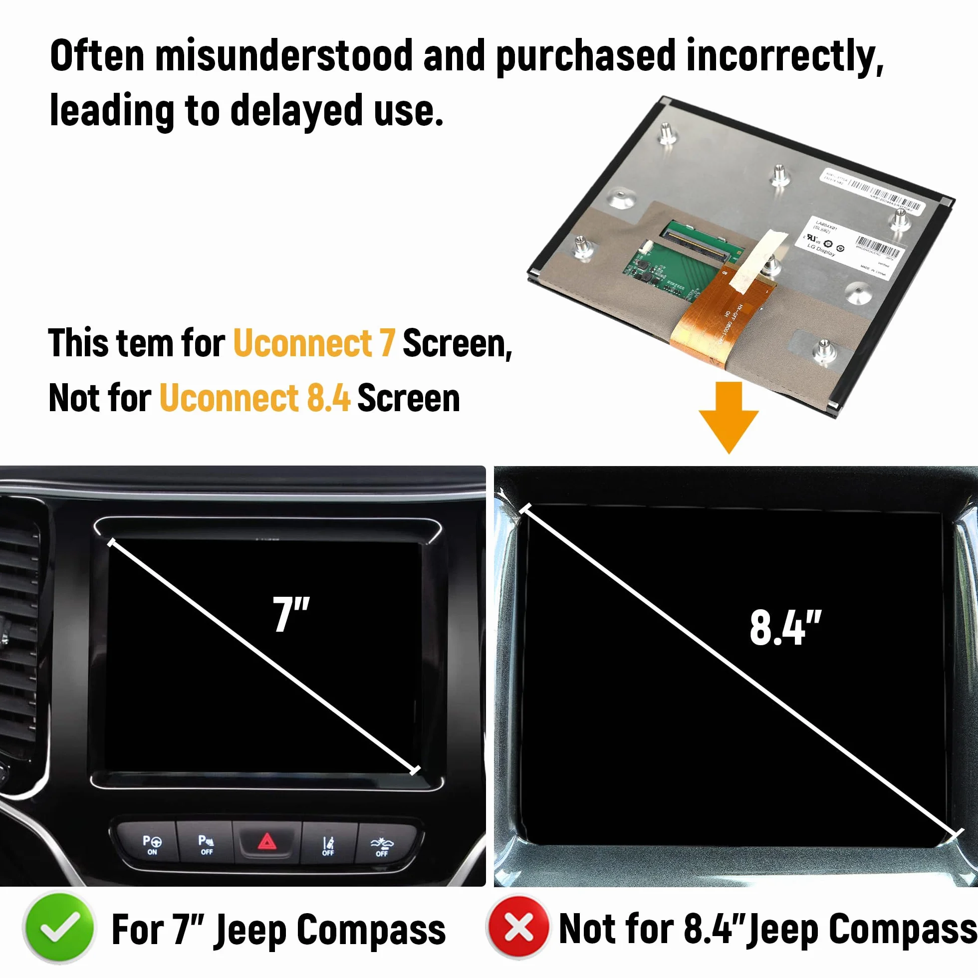 7-calowy ekran dotykowy Uconnect LCD z uchwytem do Jeep Compass 2017-2020, radio nawigacja monitor dotykowy monitor Digitizer wymiana TDO-WXGA0700K00033-V2 TDO-WXGA0700K00057