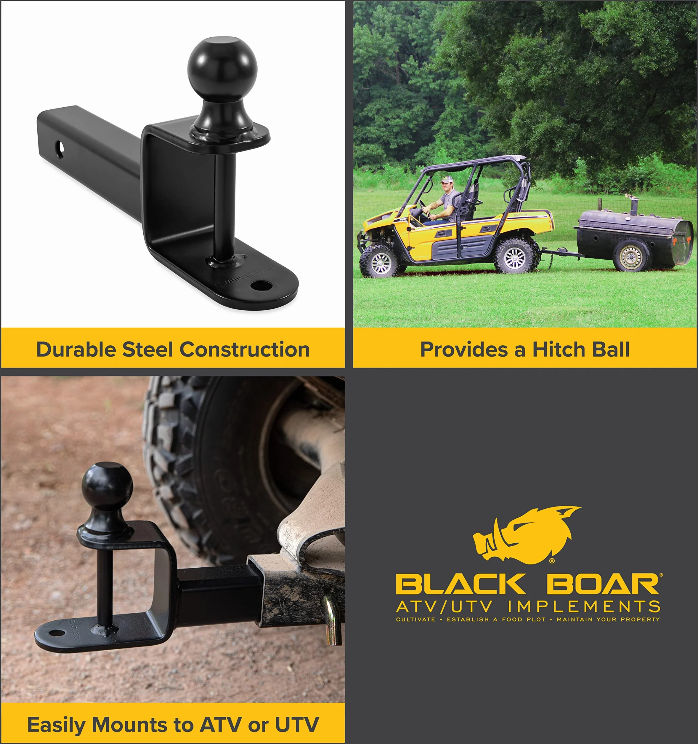 Black Boar uchwyt do ATV/UTV z kulą zaczepową 4,8 cm trzpień 3,2 cm