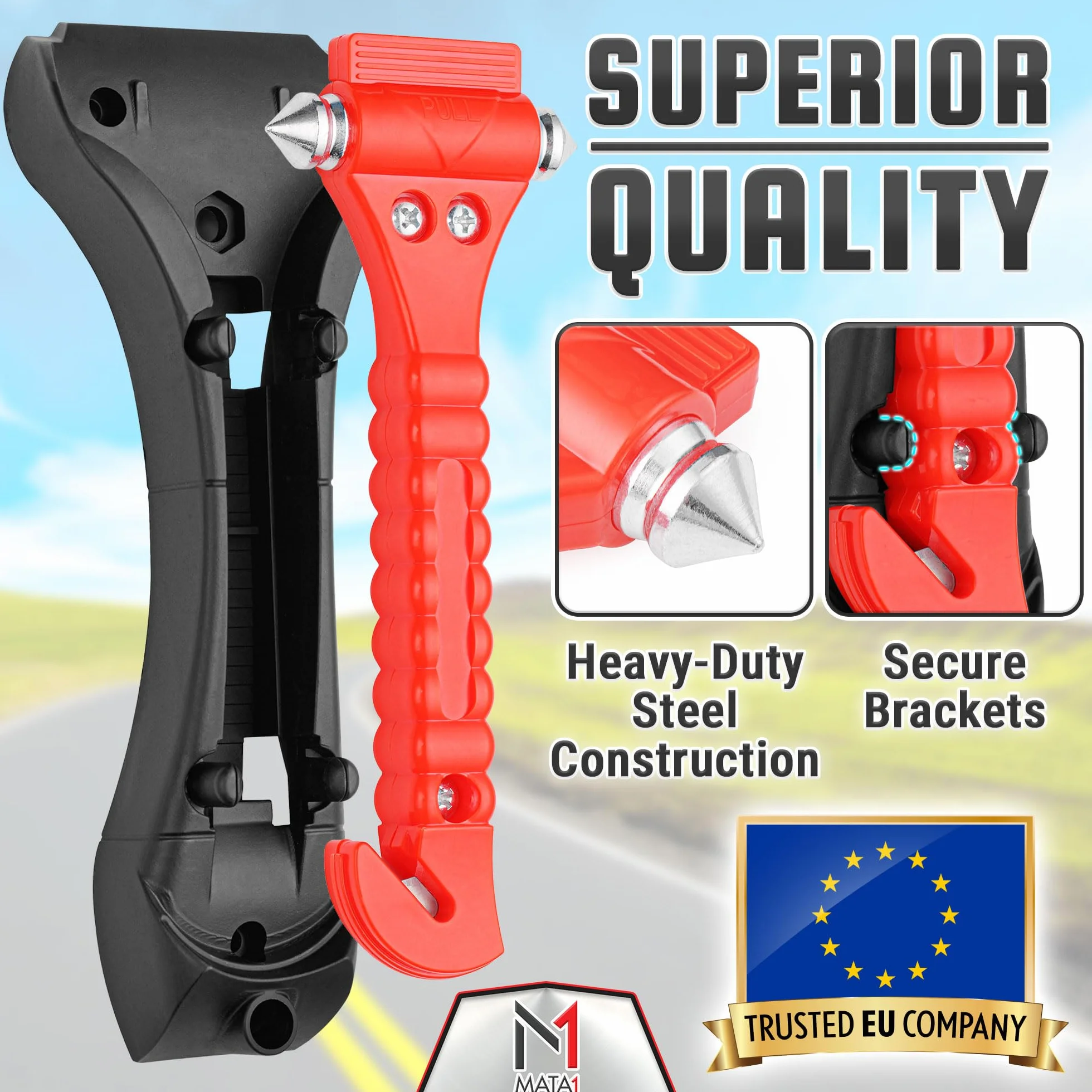Mata1 Emergency Hammer Seatbelt Cutter 2 Pack Car Window Breaker Auto Escape Tool