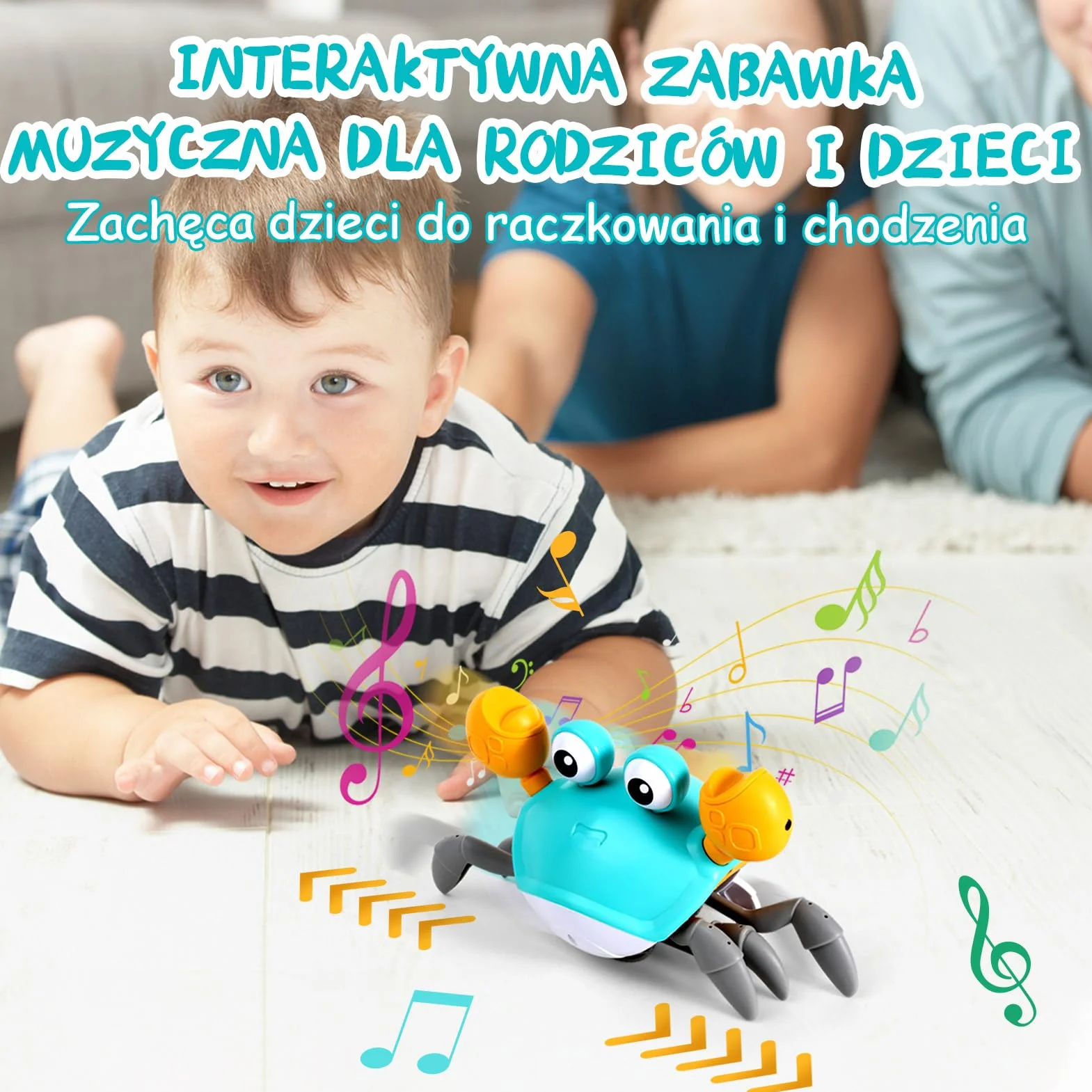 Zestaw zabawek pełzający krab, interaktywny chodzący krab sensoryczne zabawki dla maluchów, Muzyczny zestaw zabawek krabowych dla dzieci w wieku dla dzieci od 3 lat - Zielony