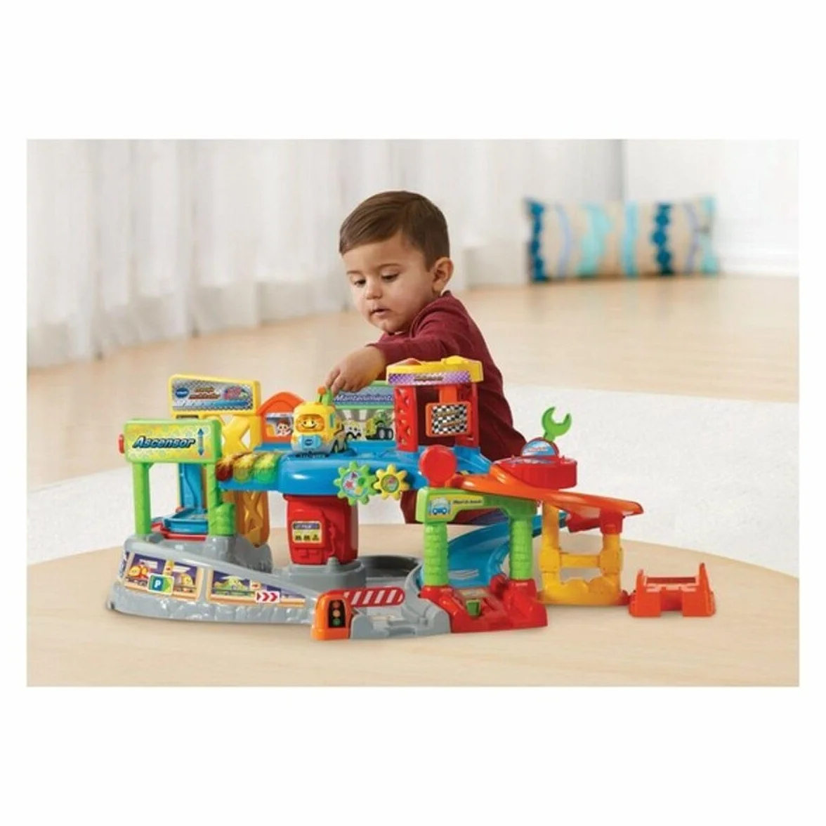 VTech Multi-Workshop Garage TutTut Bolids, zestaw do zabawy warsztat mechaniczny z różnymi ścieżkami i poziomami ze światłami, głosami, piosenkami i zabawnymi dźwiękami, w zestawie żuraw samochodowy