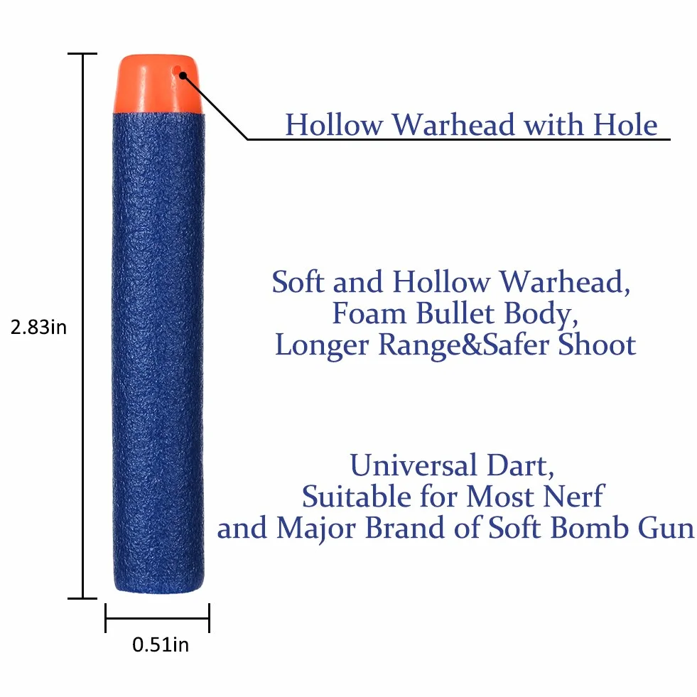 NIWWIN Dart piankowe naboje zapasowe 7,2 cm do gry w darta, Nerf N-Streik Elite, seria Blasters Kid Nerf, zabawkowy pistolet, opakowanie uzupełniające, niebieskie, 100 szt.