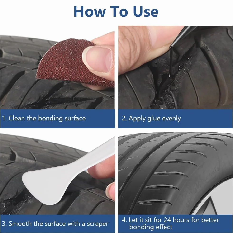 Flintronic Klej do naprawy opon, 30 ml, odporny na wysoką temperaturę, klej do opon, uszczelniacz opon do samochodu, motocykla, roweru, szybko naprawia pęknięcia i dziury