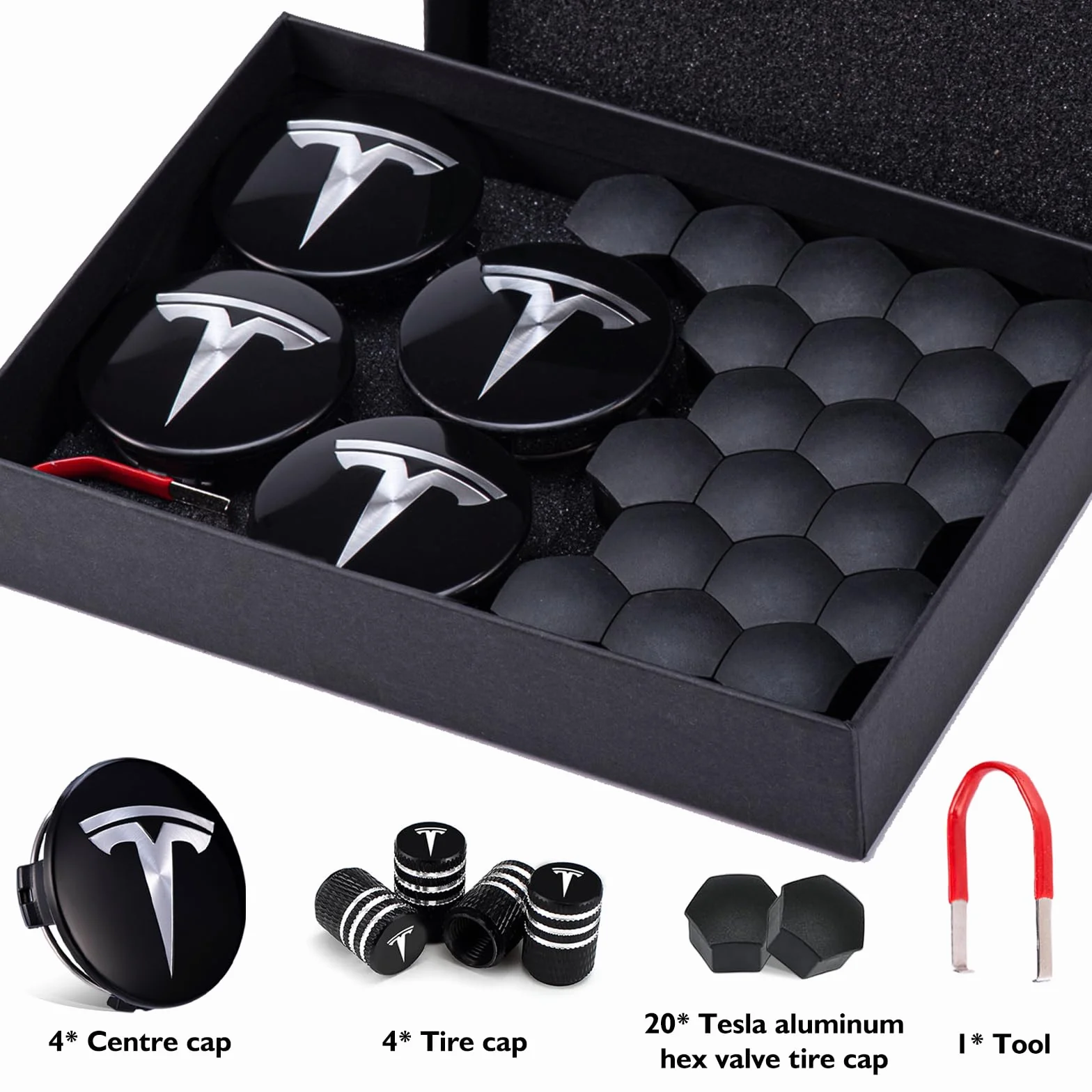 LEKEFETO Zestaw kołpaków Center do Tesla Model 3, Model Y, Model X, Model S