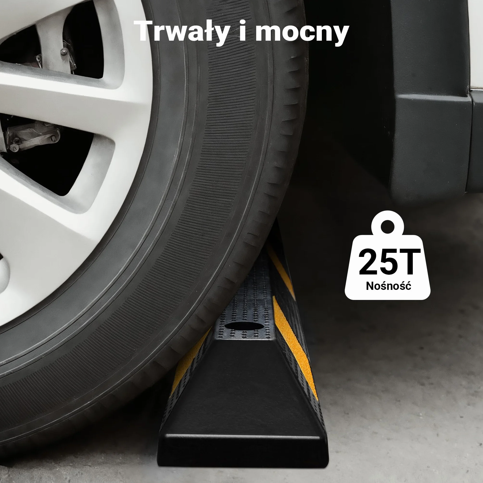 Wiltec Ogranicznik parkingowy 183 x 15 x 10 cm czarny z żółtą taśmą odblaskową, odbojnik gumowy do garażu i parkingu