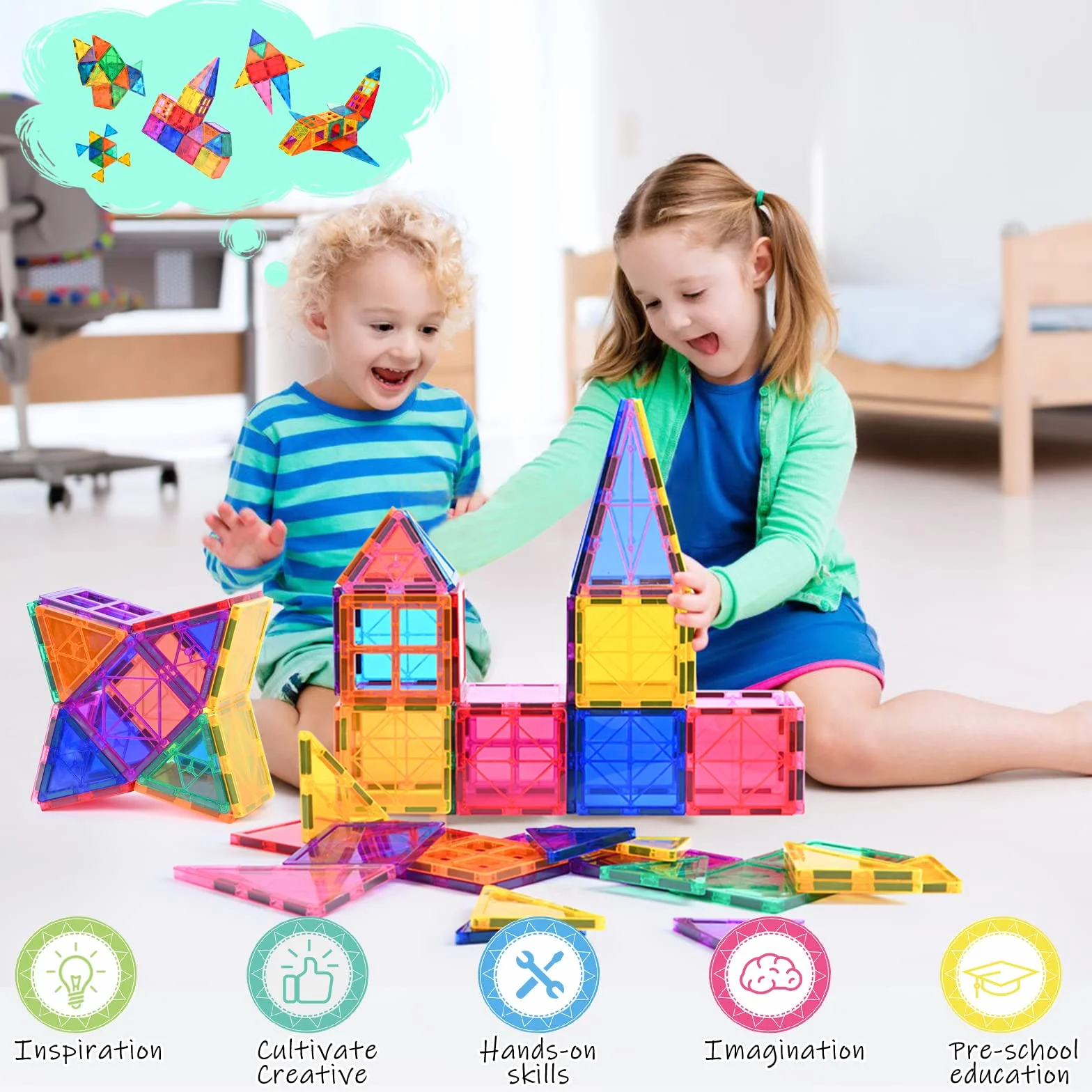 Katiago Montessori magnetyczne klocki, 42 sztuki, dla dzieci od 3+ lat, silny magnes, zabawka dla dzieci, idealna zabawka edukacyjna STEM, wspierająca kreatywność dla chłopców i dziewczynek (42 szt.)