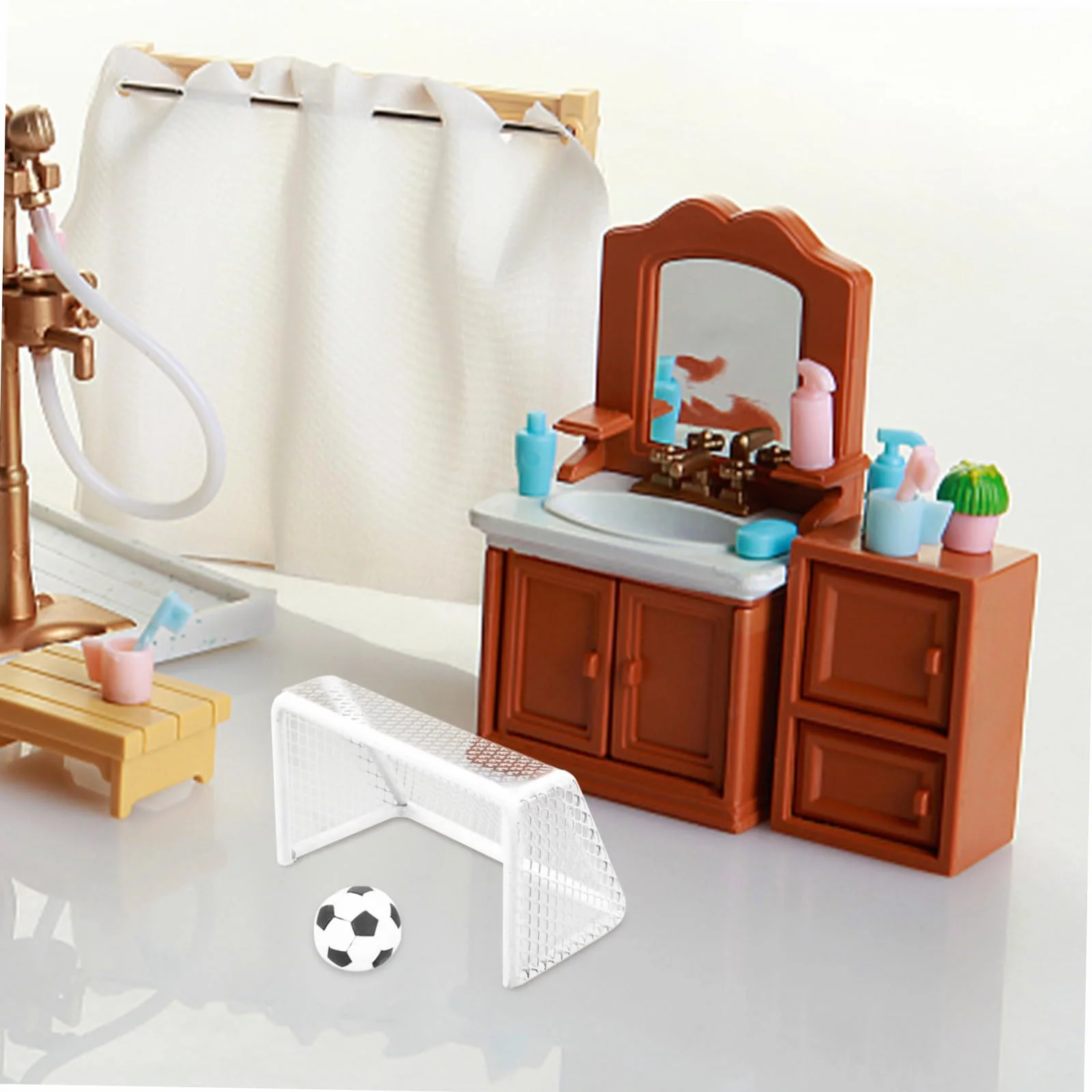 Miniaturowy Zestaw Piłki Nożnej Do Domku dla Lalek z Trwałą Metalowo Plastikową Bramką i Piłką Przenośna Dekoracja Sportowa dla Miniaturowych Domków