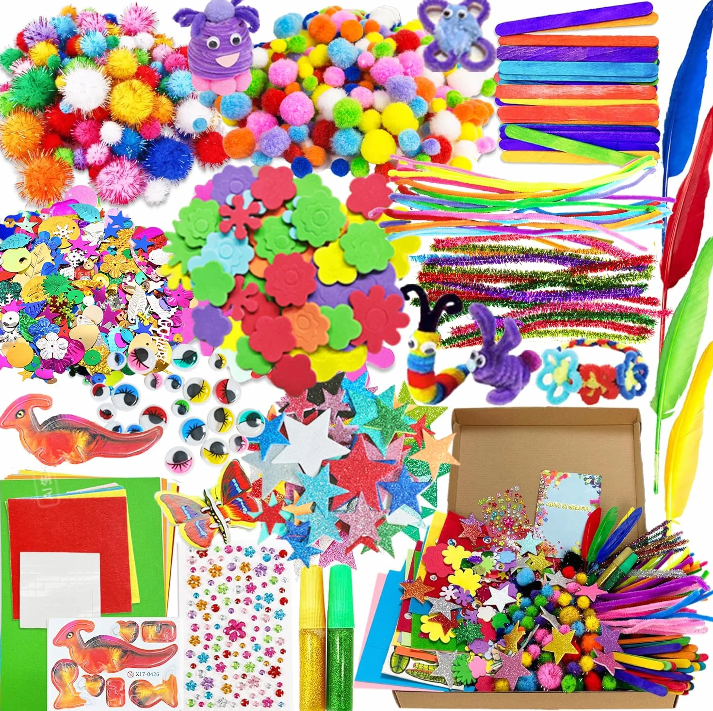 Lubibi Walizka do majsterkowania dla dzieci, zestaw do majsterkowania DIY, zestaw materiałów do majsterkowania z wyciorem do fajki, pomponami, kulkami, materiałami do scrapbookingu, kreatywne