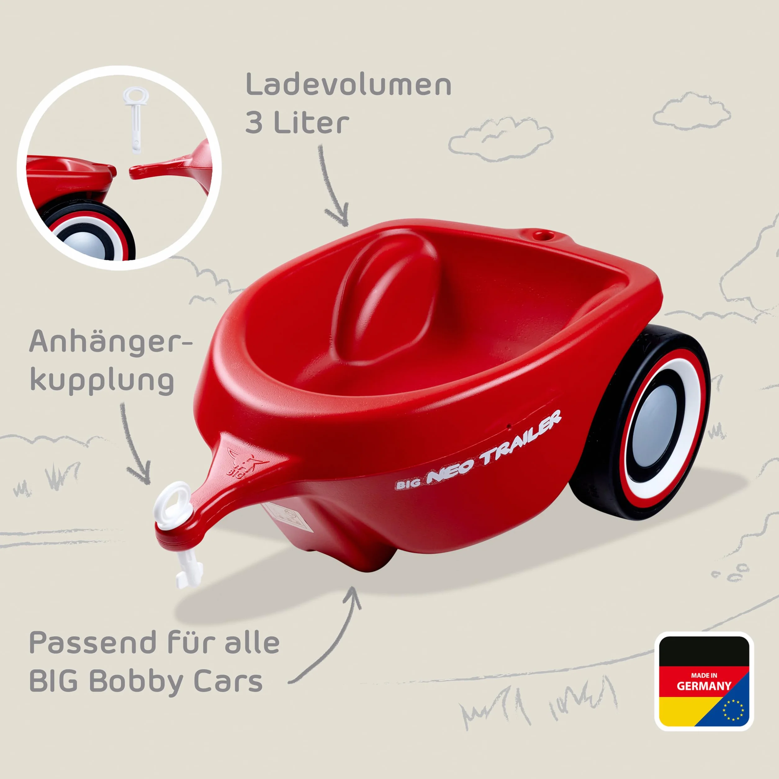 BIG Spielwarenfabrik 800056266 - Big Bobby-Car Neo przyczepka do przyczepy samochodowej, od 1 roku życia