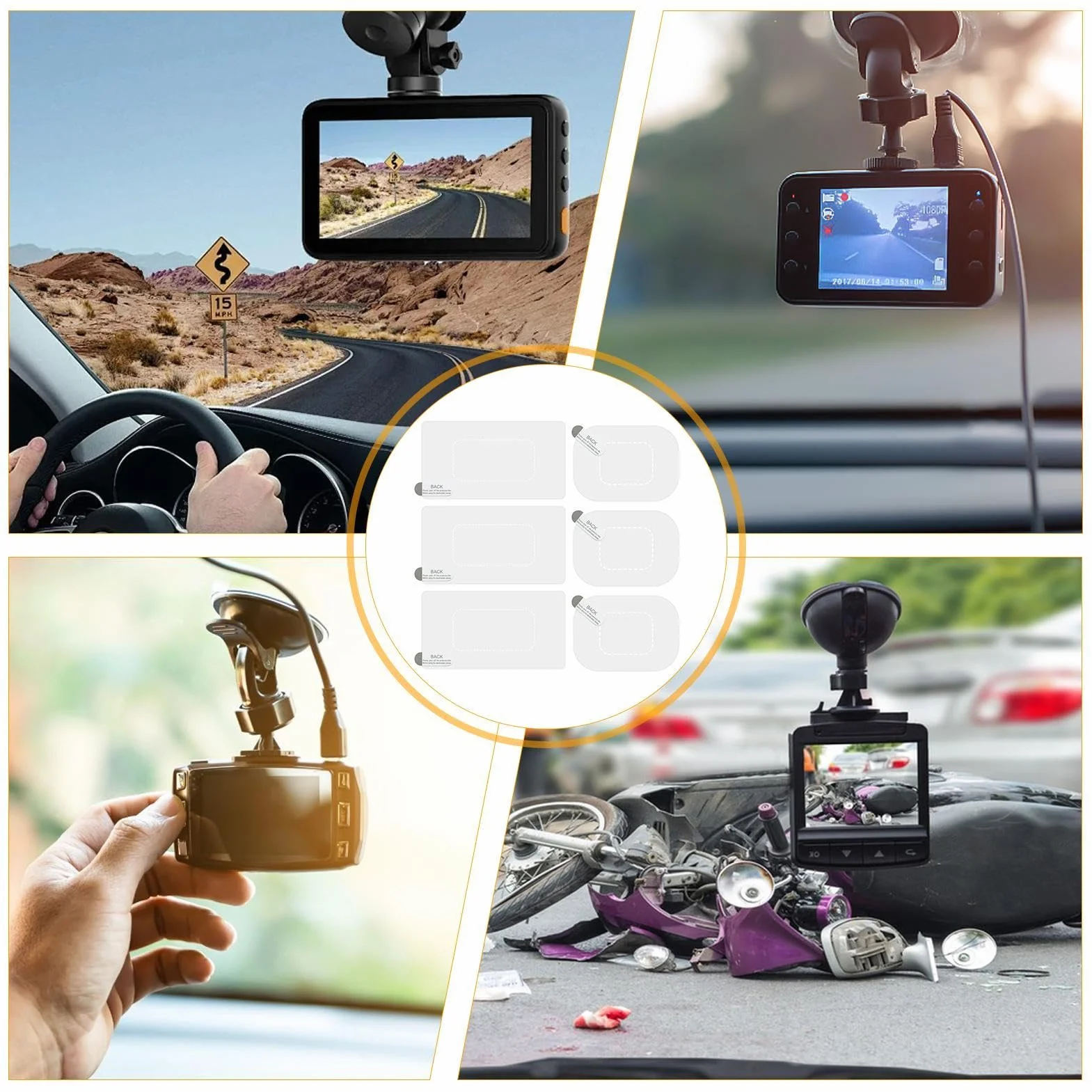 Dash Cam Windshield Stickers - 6pcs Electrostatic Transparent Static Film for Car Dashcams, Mounting No Glue Window Screen Sticker, Auto Interior Accessory Protection Kit