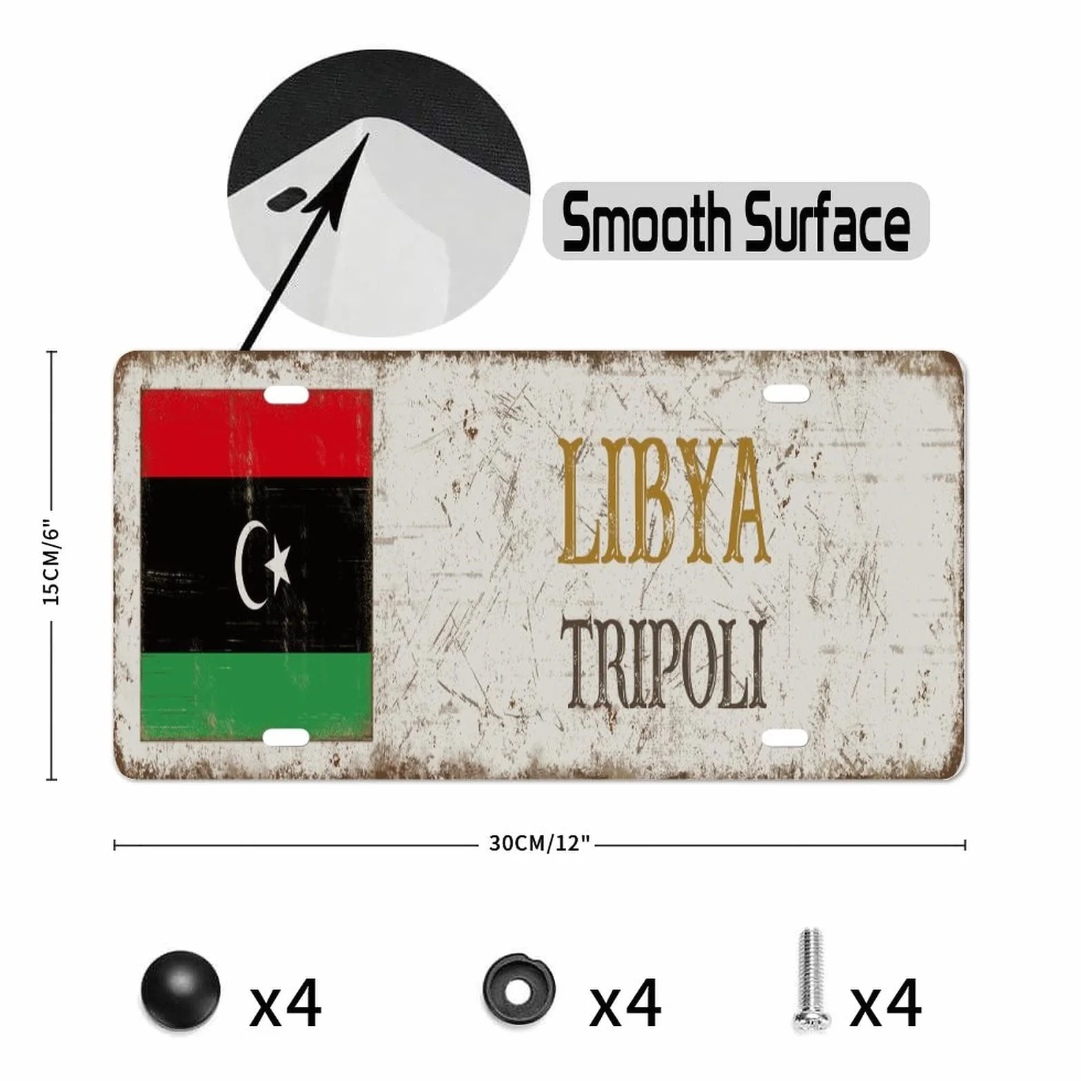 Tablica rejestracyjna Libia 15 x 30 cm nierdzewna metalowa flaga narodowa aluminium