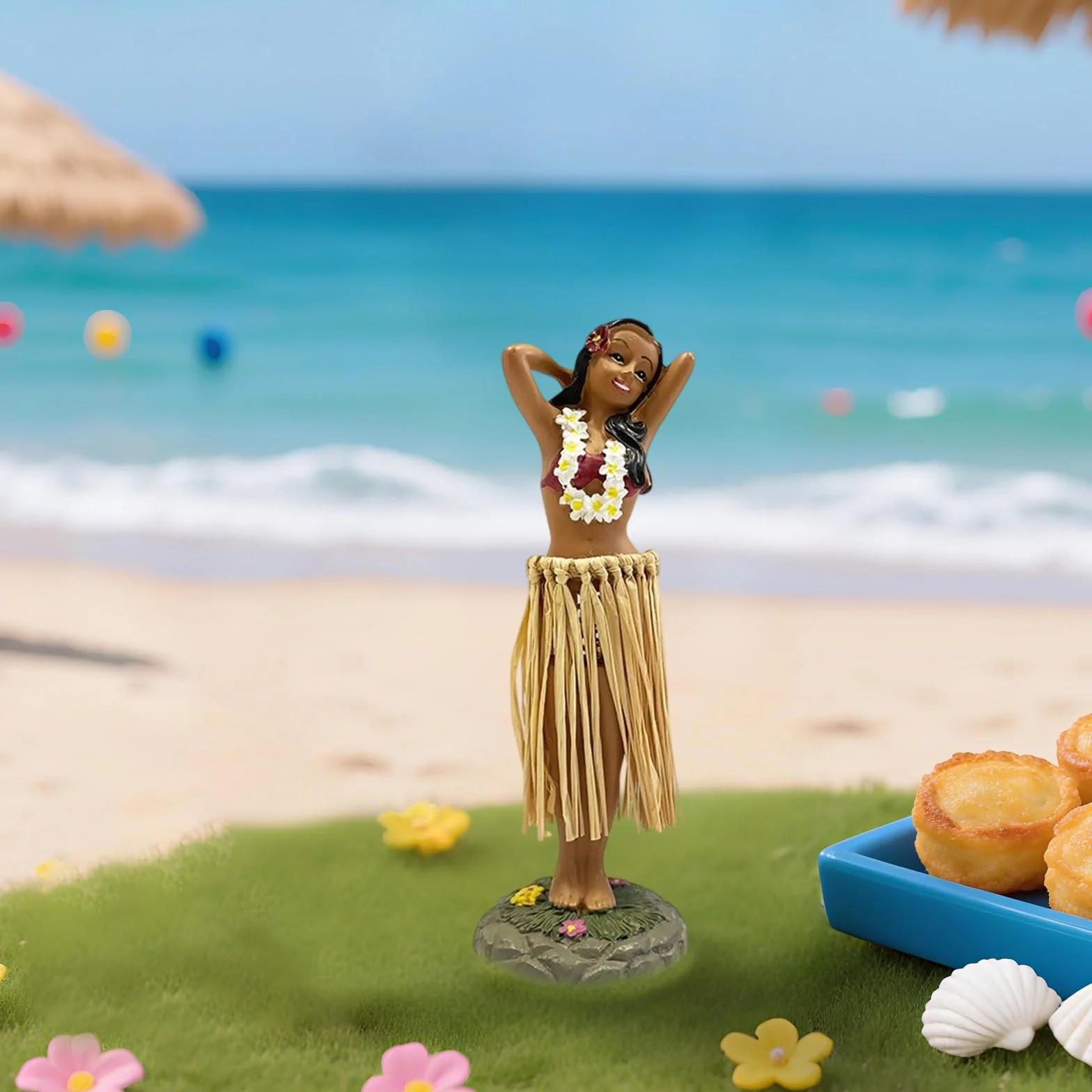Hawaje Dashboard Hula Doll, figurki na desce rozdzielczej samochodu, Hawaje Hula Girl Posing, dekoracja Hawajska tancerz samochodowy, biurko