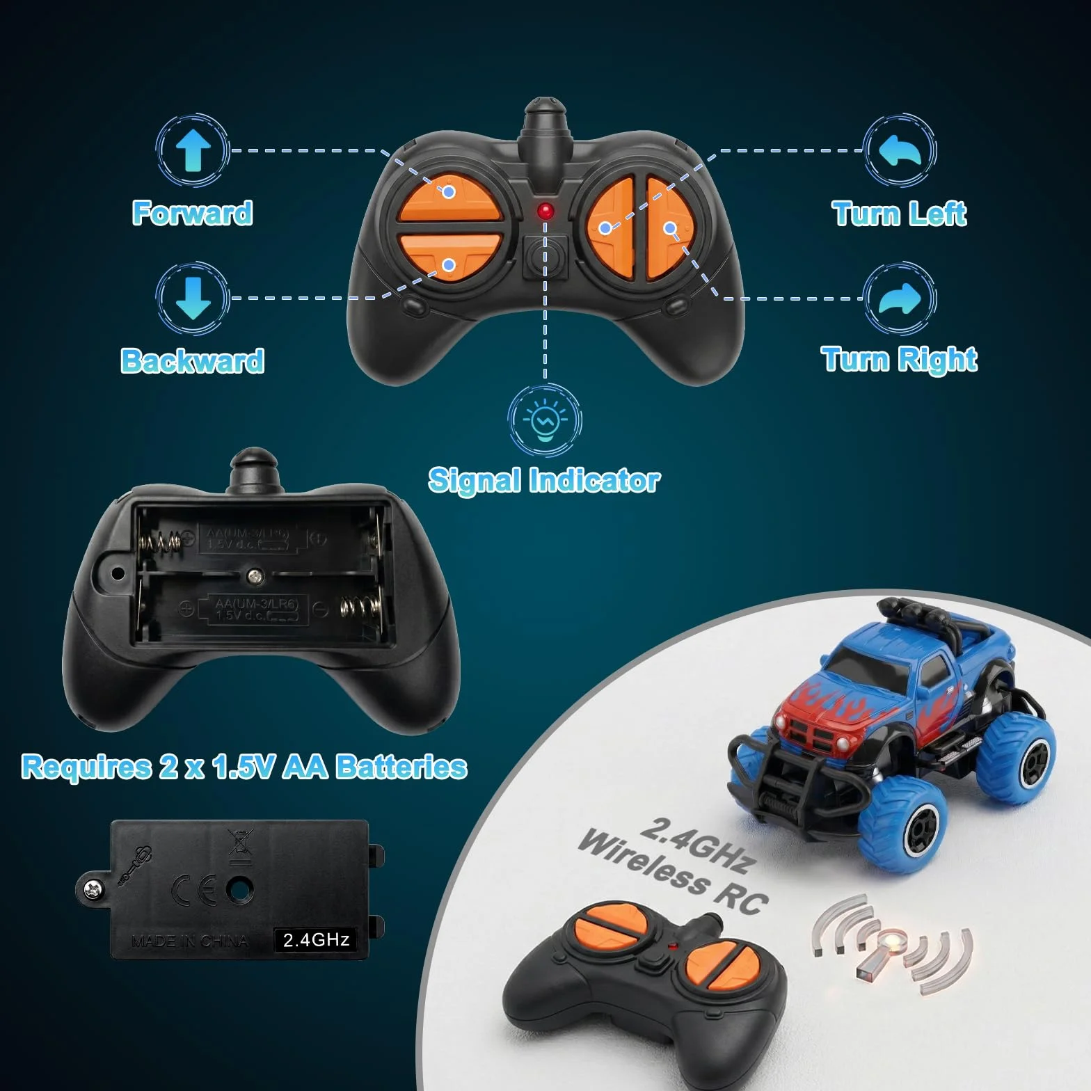 Pup Go Monster Truck zdalnie sterowany samochód ze światłem dla dzieci w wieku 3-9 lat, wytrzymały, mini samochód RC, szybki samochód offroad, do użytku wewnątrz i na zewnątrz, zabawka dla małych