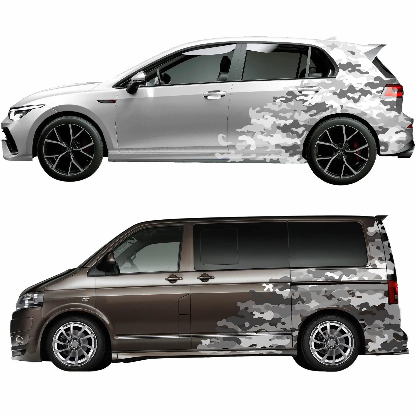 Finest Folia Auto Camouflage Matowe Naklejki do Tuningu Zestaw Naklejek Bocznych, Zestaw dwuczęściowy, samoprzylepne, wodoodporne, Akcesoria RX048 (05 Szary)