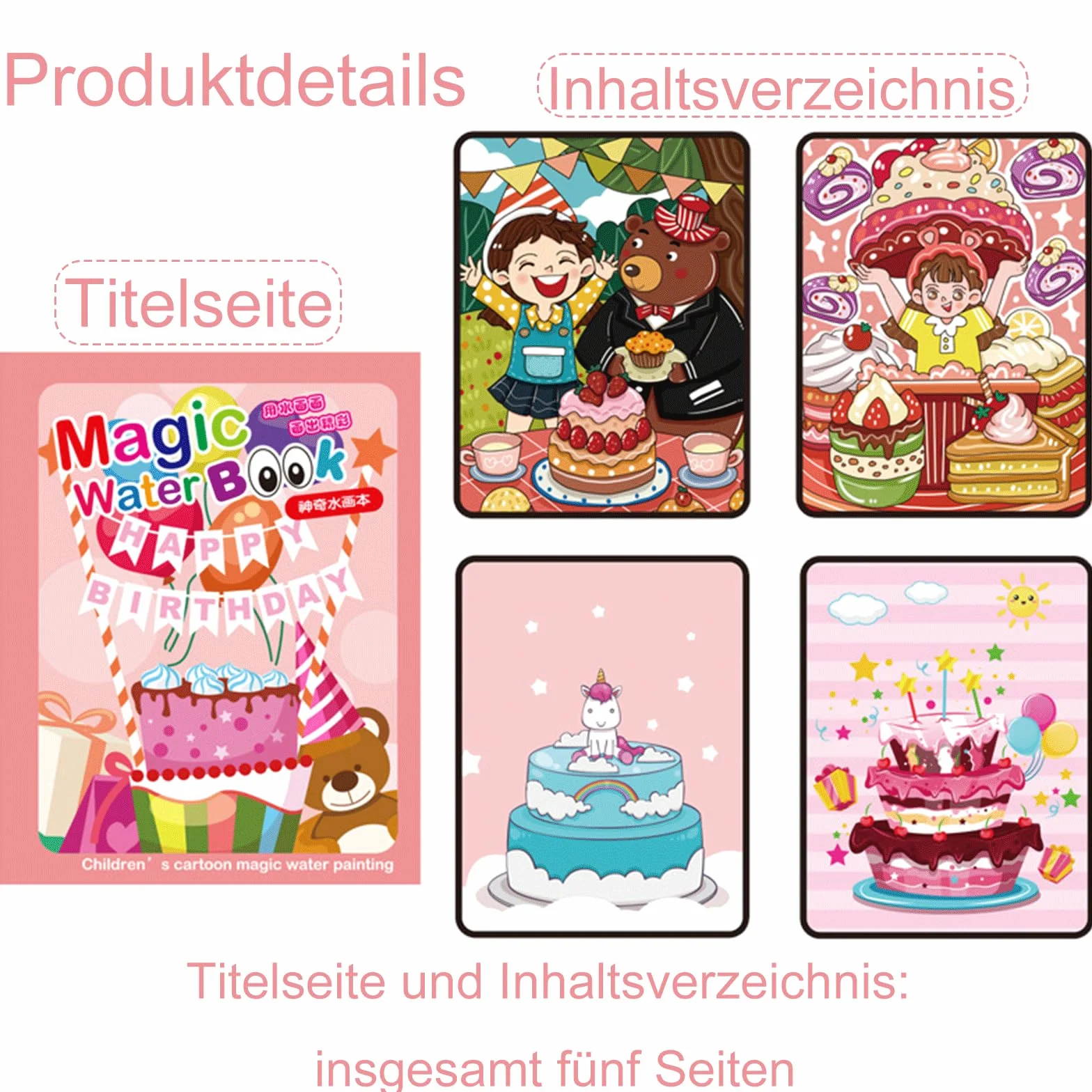 LEMONSTONE Kolorowanka wodna z pisakami wodnymi, wielokrotnego użytku, magiczna kolorowanka wodna, kreatywne kolorowanie wodne, kolorowanka wodna, doodle dla dzieci, prezent na urodziny
