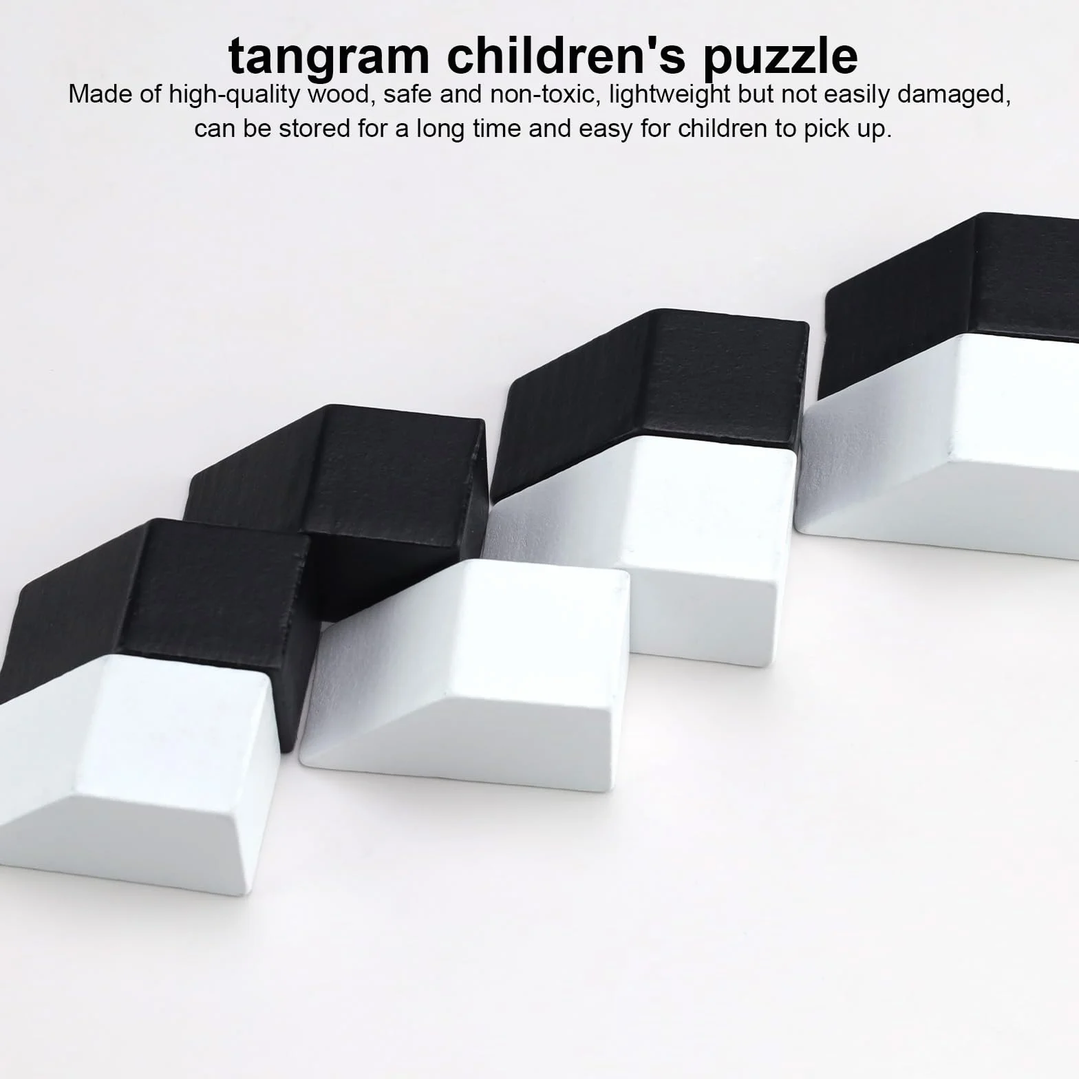 Drewniane puzzle Tangram, czarno-białe Tangram dla dzieci, 16 klocków Puzzle z geometrycznymi kształtami, sprzyjają wyobraźni przestrzennej i logicznemu myśleniu, dla dziewczynek i chłopców