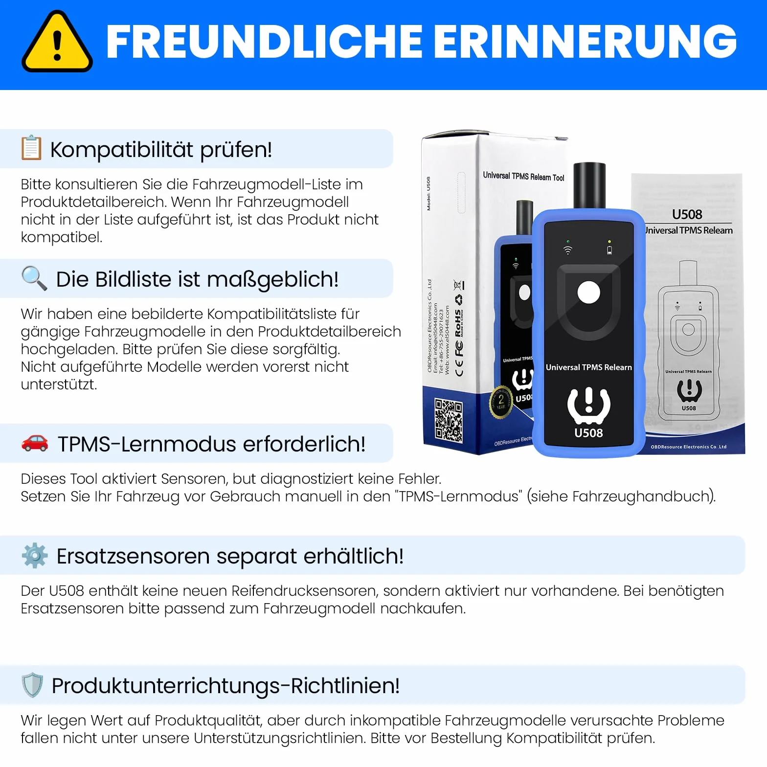 OBDResource Uniwersalne narzędzie TPMS Relearn do Mercedes Benz, Opel, GM, Ford Czujnik ciśnienia w oponach