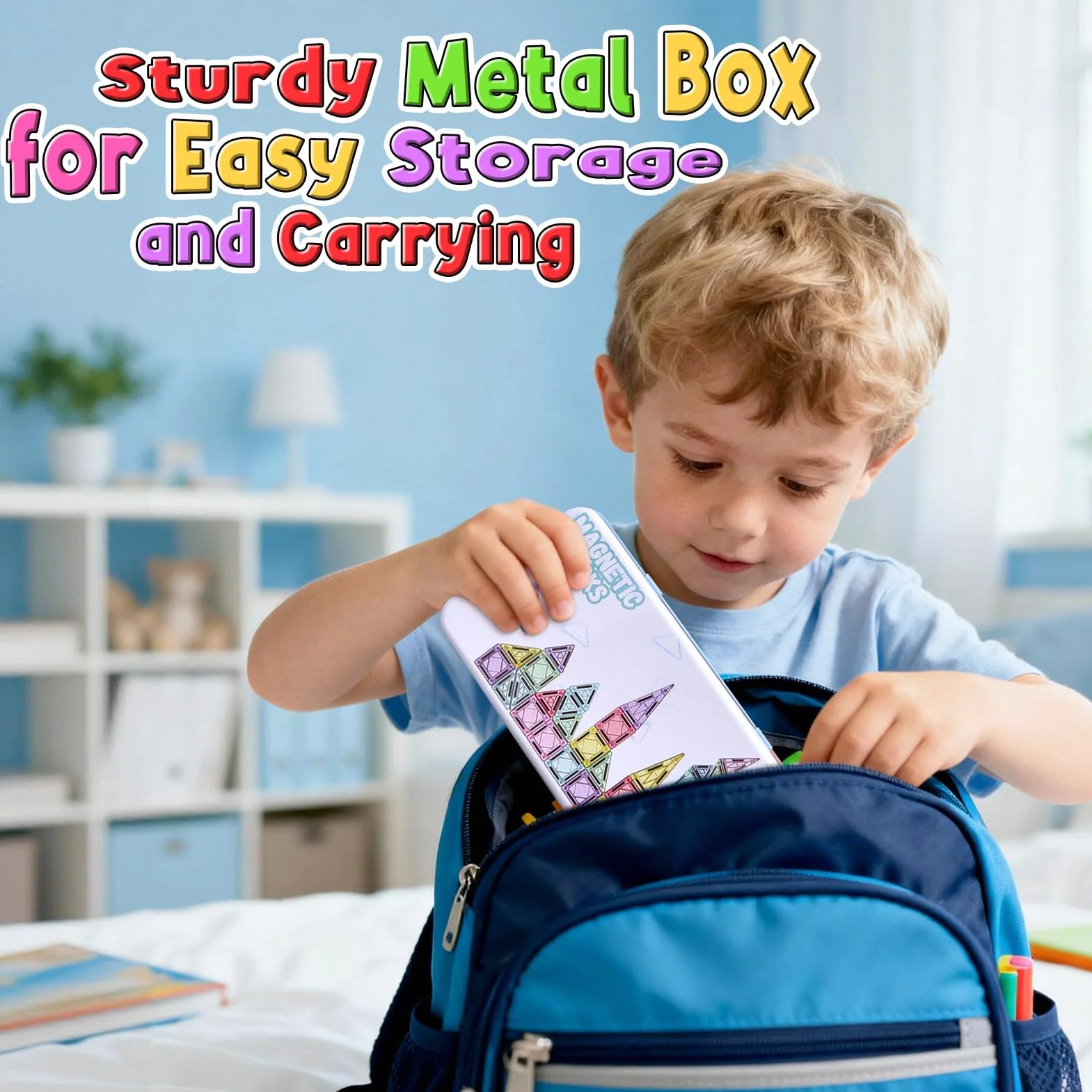 YIKANWEN 42-elementowy Zestaw Mini Klocków Magnetycznych Podróżny, Przenośne Klocki Konstrukcyjne z Metalowym Pudełkiem, Edukacyjna Zabawka Montessori do Samolotu, Samochodu i w Podróży