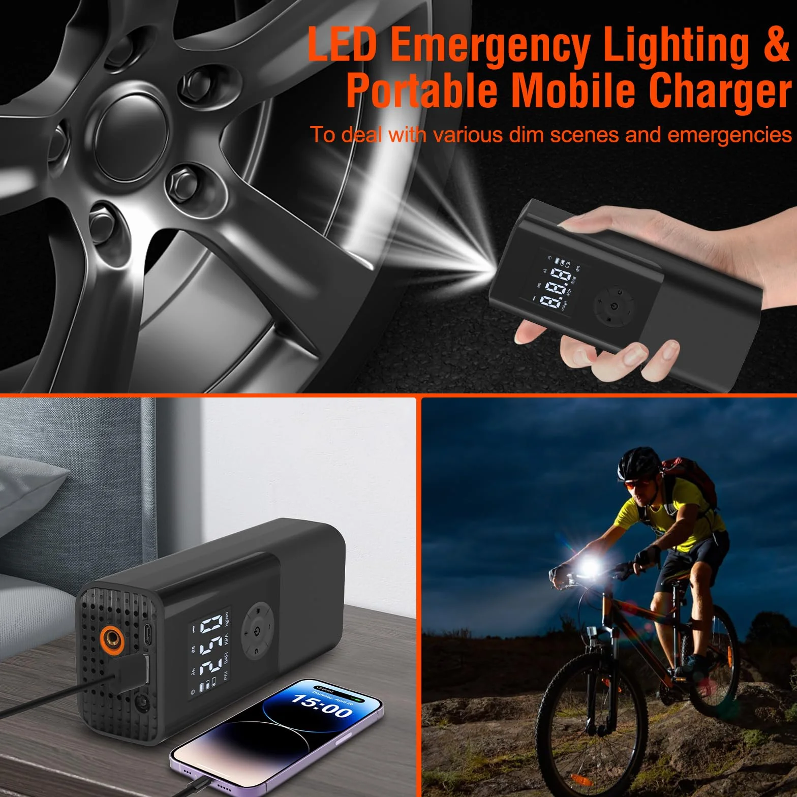 Mini Kompresor Powietrza Przenośny 150 PSI Elektryczna Pompa Powietrza Akumulatorowa 6000 mAh z Ekran LCD Lampą LED