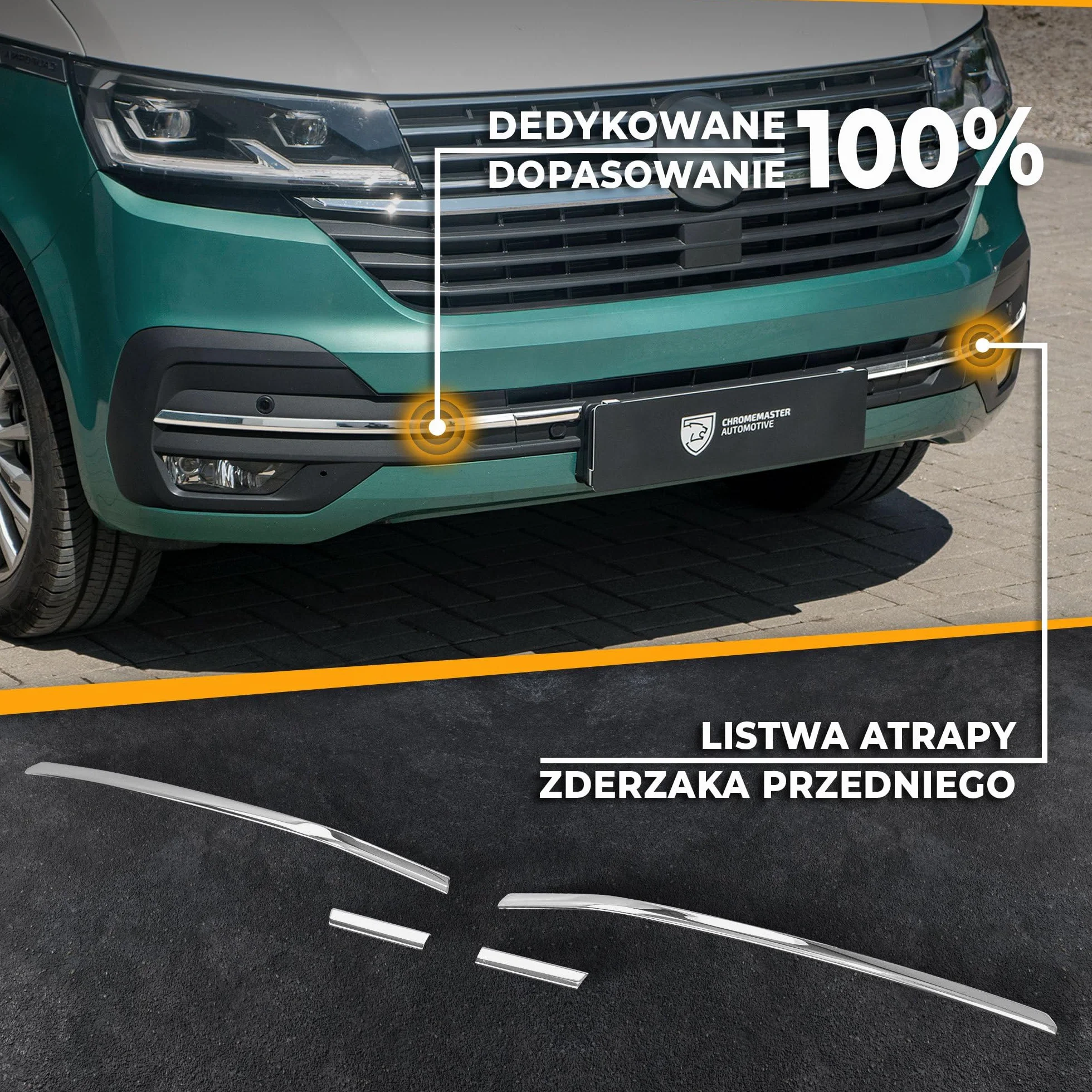 CHROMEMASTER Listwa Atrapy Zderzaka Przedniego Stal Nierdzewna Polerowana Kompatybilna z VW T6.1 California 2019-2024