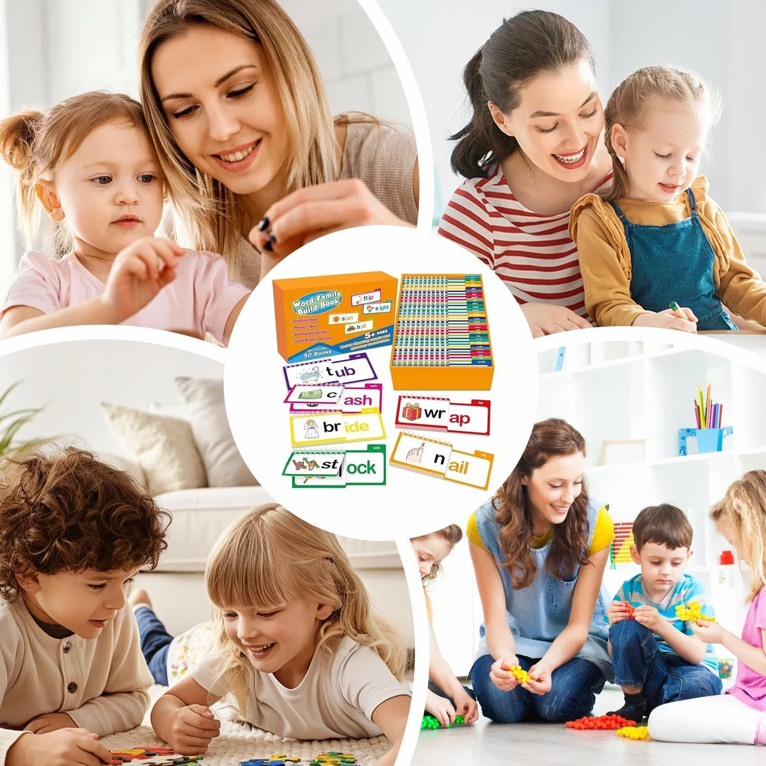 Read and Rhyme Book, Activity Word Family Build Book, 9.84x6.69in Learn to Read Phonics, Letter Sounds with Sight Words for Kids and Early Preschool Educational Games