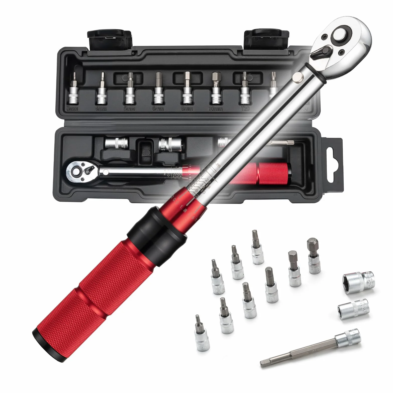 ROCKBROS Zestaw kluczy dynamometrycznych 2-24 Nm, 1/10,2 cm, podwójny kierunek, grzechotka 72-zębowa, 12 bitów i przedłużenie H5